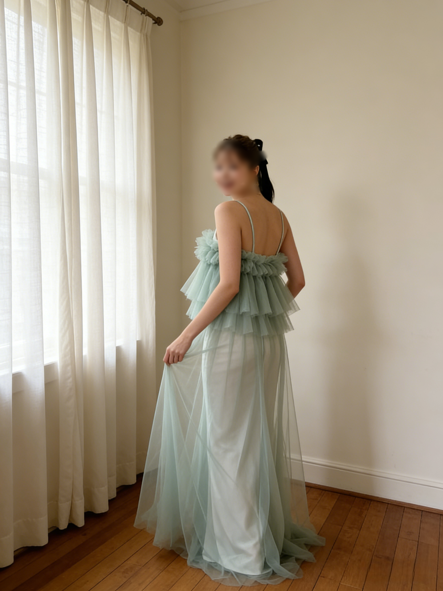 パーティードレス ミントグリーン 2ways キャミソール ふわふわドレス マタニティ 前撮り