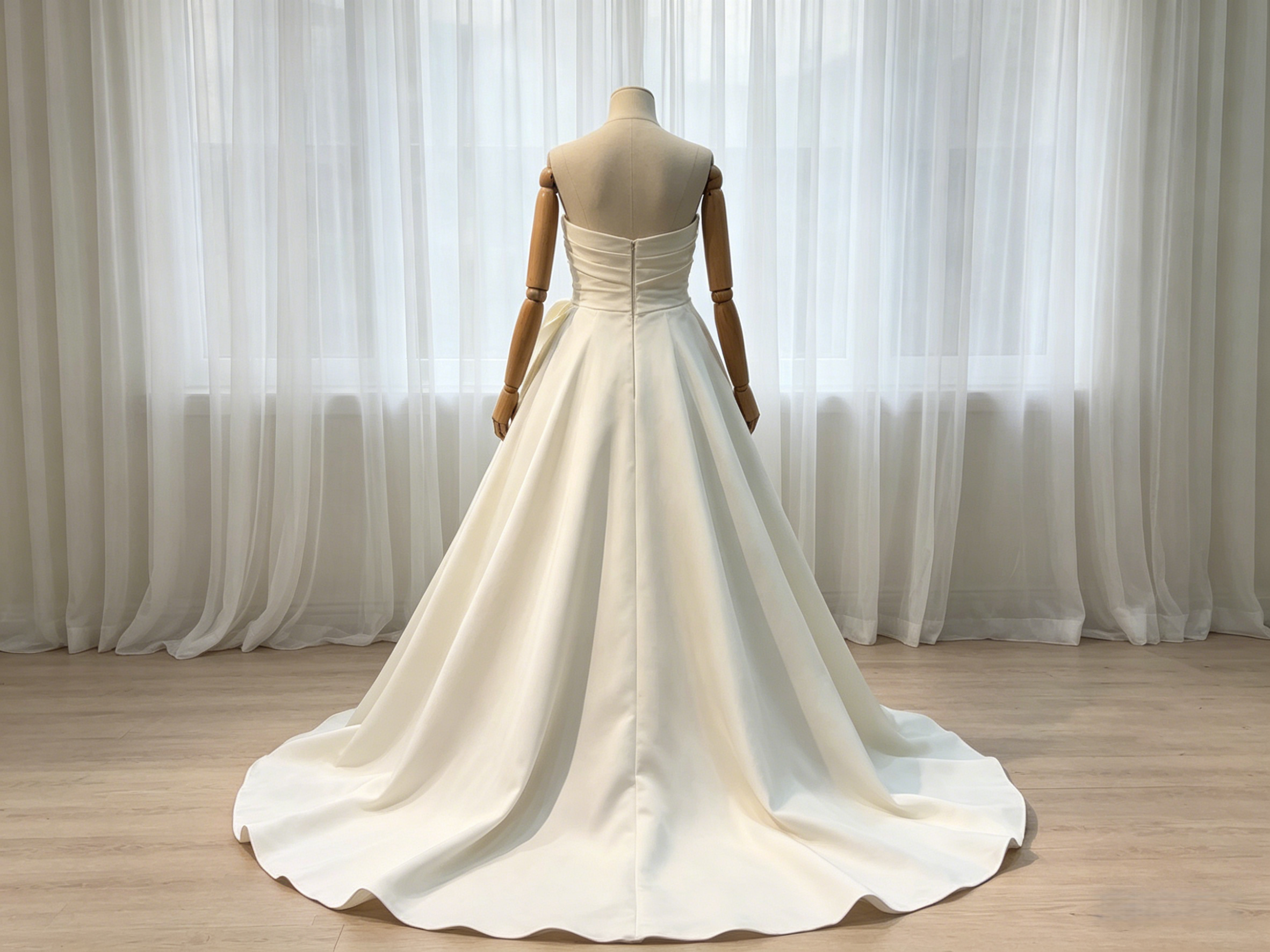 ウェディングドレス ベアトップ ロイヤルサテン ハンドドレープ デザイン感 大人っぽい 結婚式