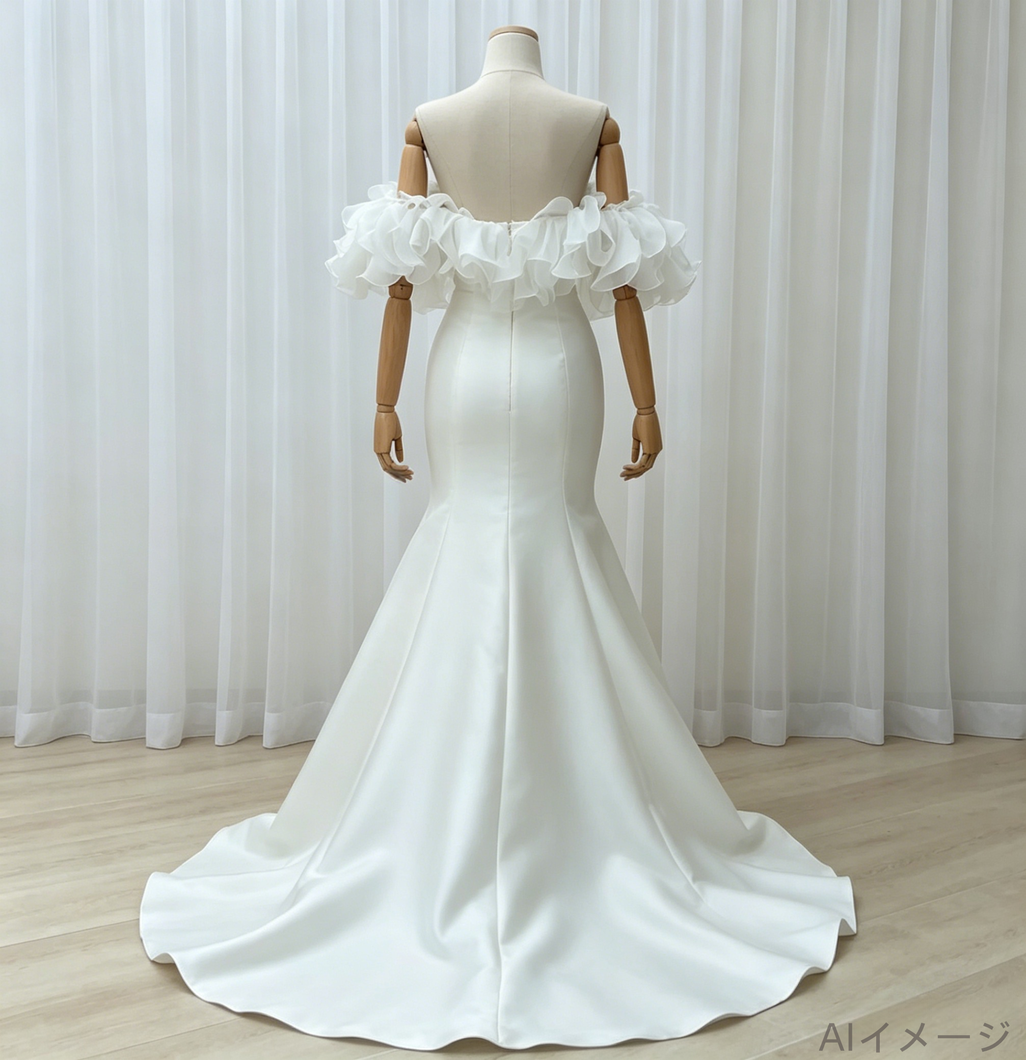 ウエディングドレス オフショルダー ラッフルフリル デザイン感 マーメイドライン エレガント 結婚式