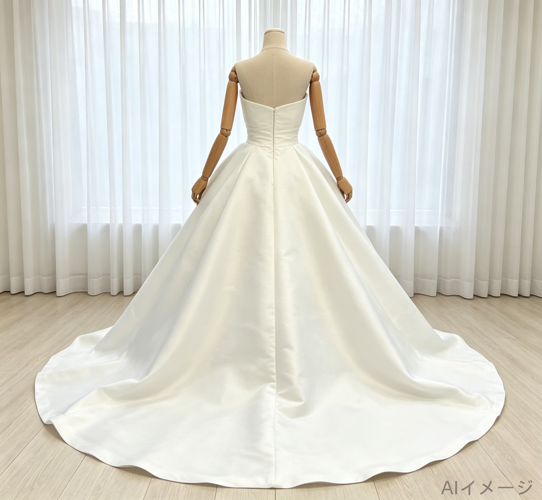 ウエディングドレス ベアトップ ロイヤルサテン ラッフルフリル プリンセスライン 大人っぽい 結婚式