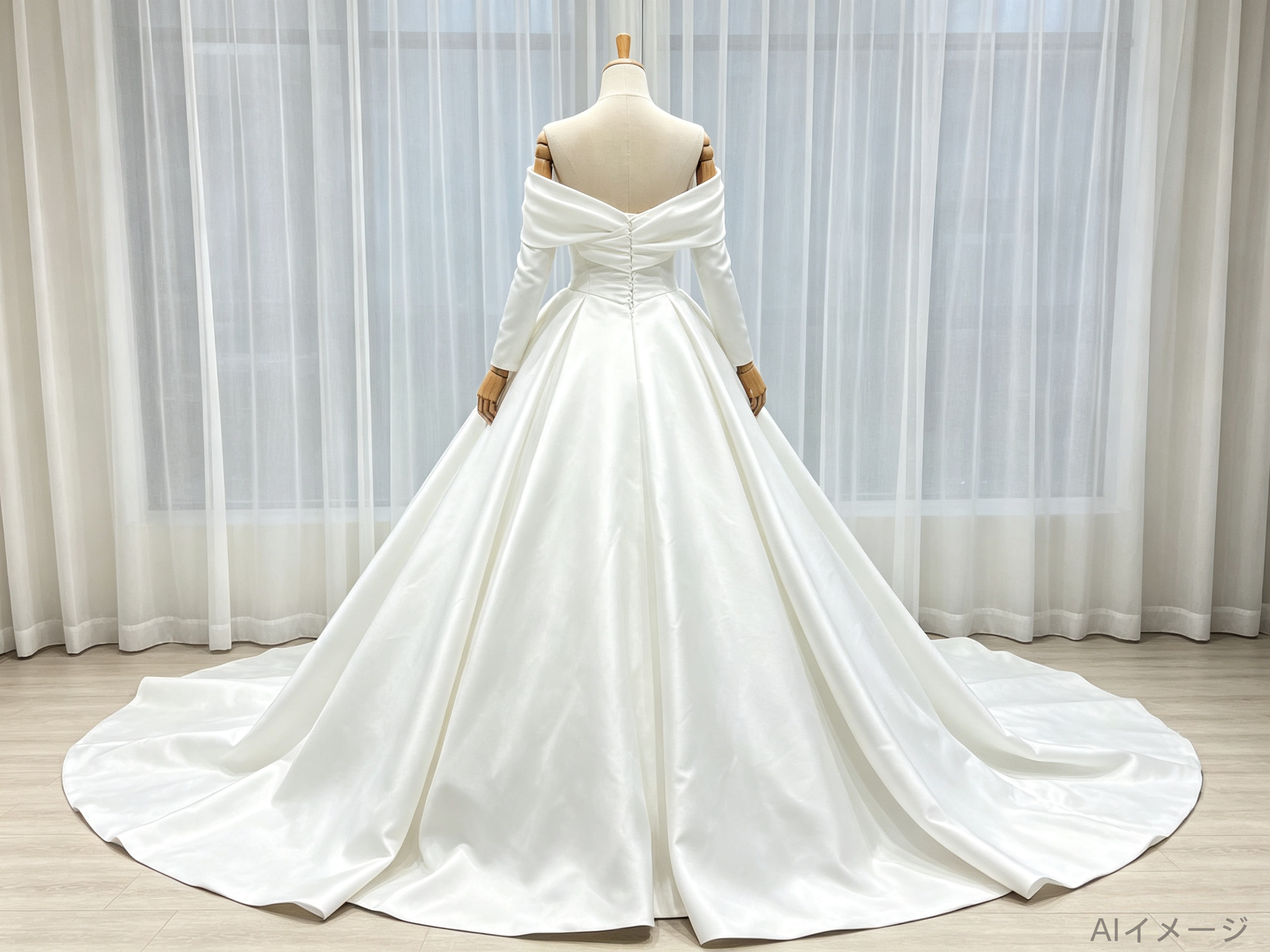 ウエディングドレス オフショルダー ハンドドレープ ロイヤルサテン プリンセスライン 結婚式