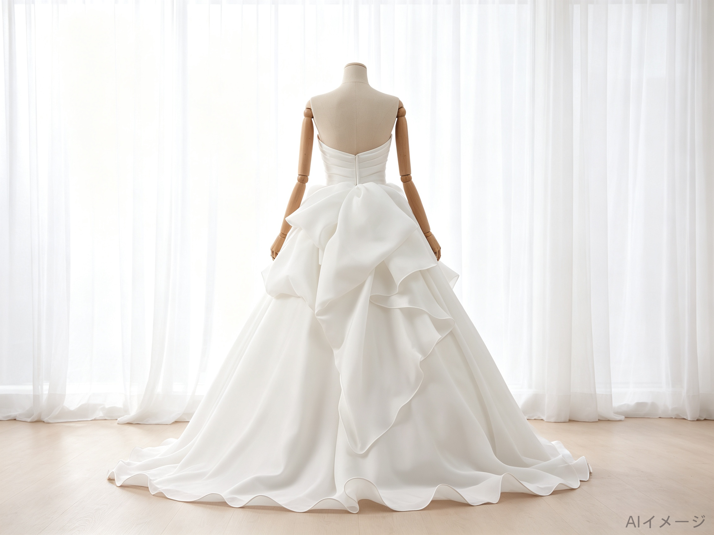 フランス風 ウエディングドレス ベアトップ ラッフルフリル フレアスカート 大人っぽい 結婚式