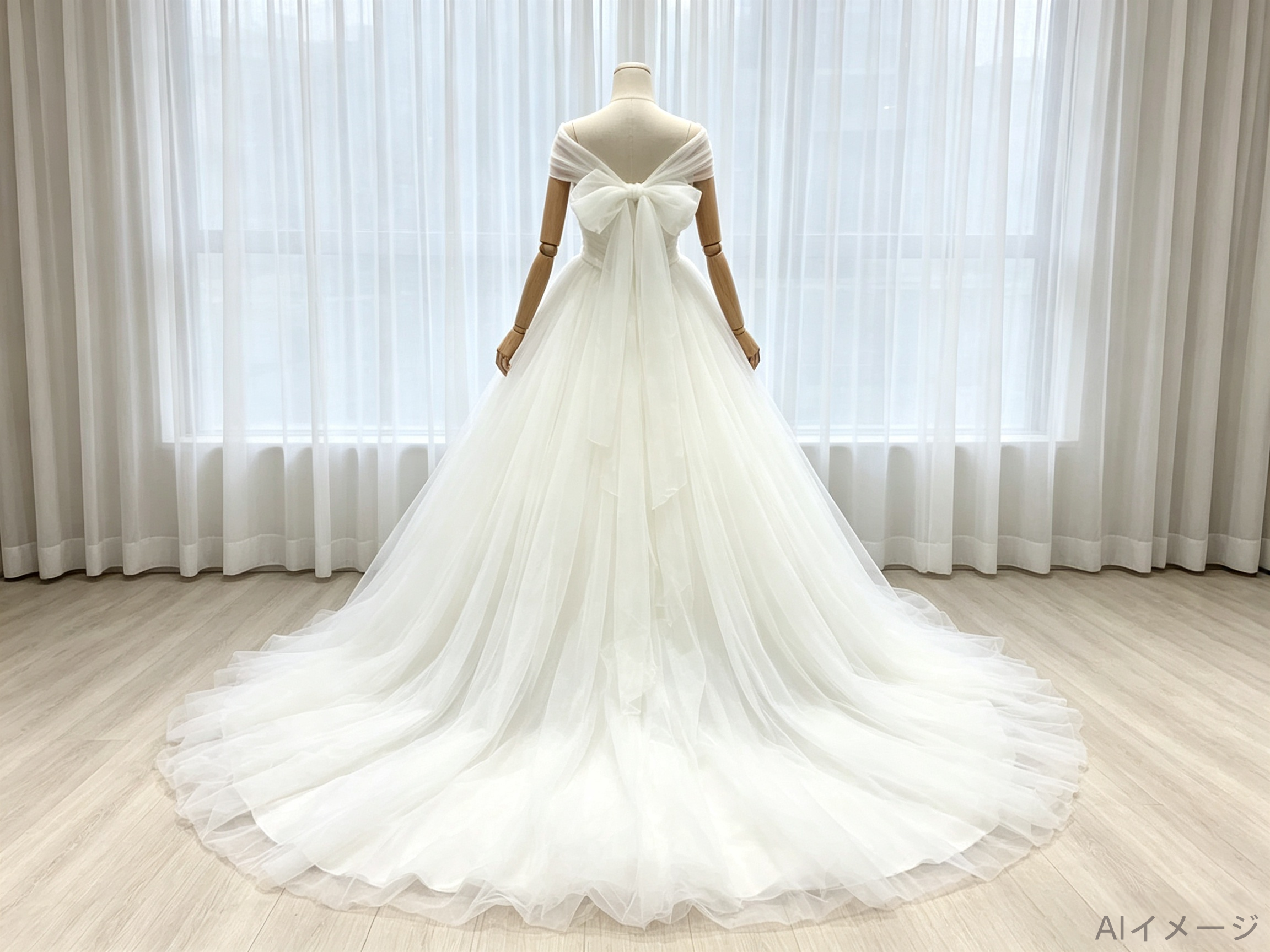 ウェディングドレス オフショルダー プリンセスライン ふっくら柔らかなバックリボン 優雅なシルエット 結婚式
