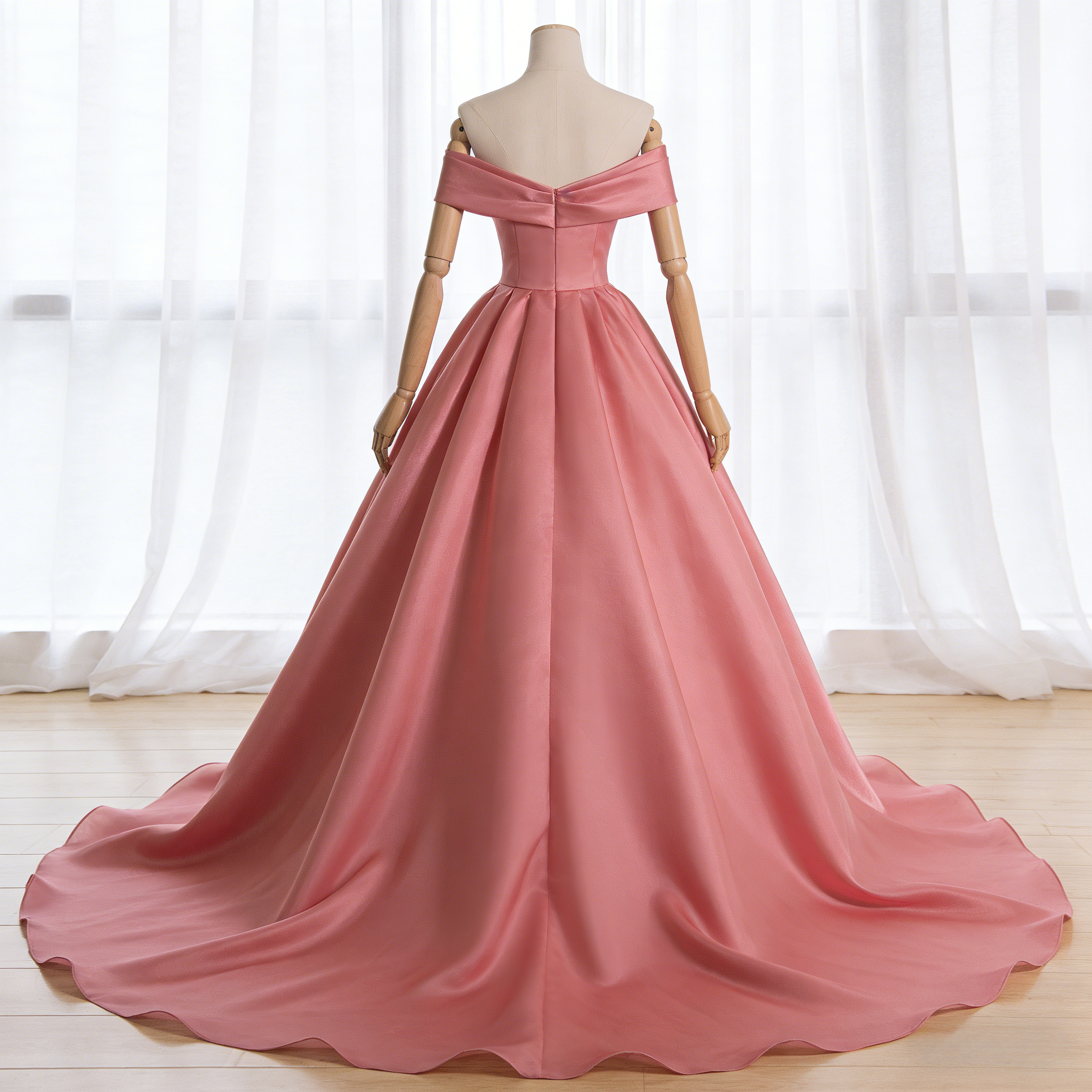 高品質！カラードレス ローズピンク オフショルダー Aライン エレガント ファスナー 披露宴