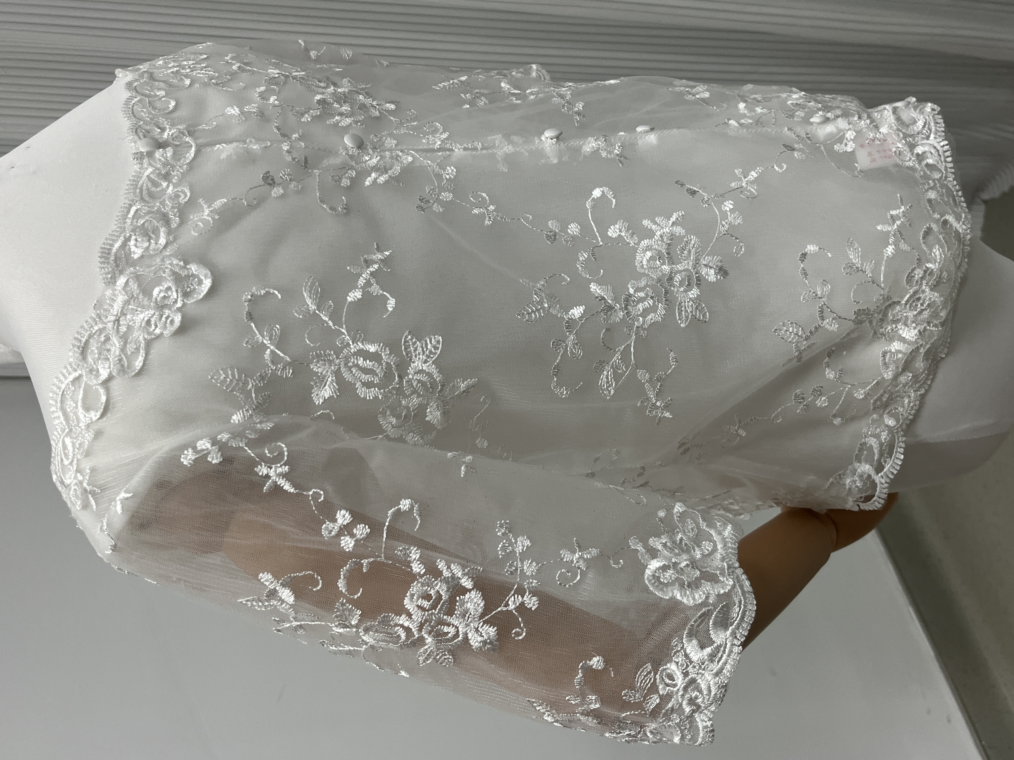 フランス風 ボレロ 上品花レース 半袖 くるみボタン 透ける 結婚式/披露宴