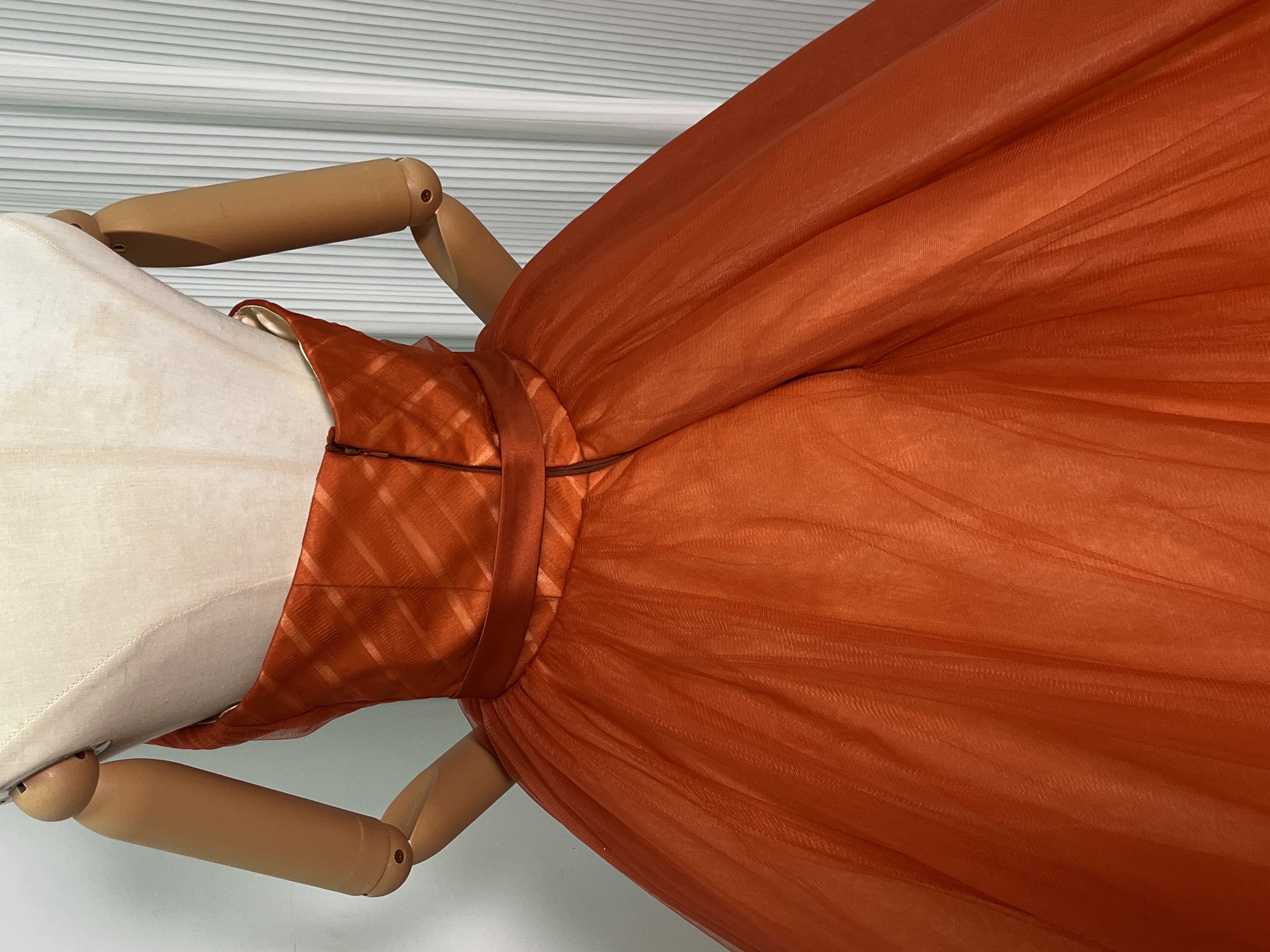 上品！オレンジ パーティードレス ベアトップ チュールスカート Aライン 花嫁/披露宴