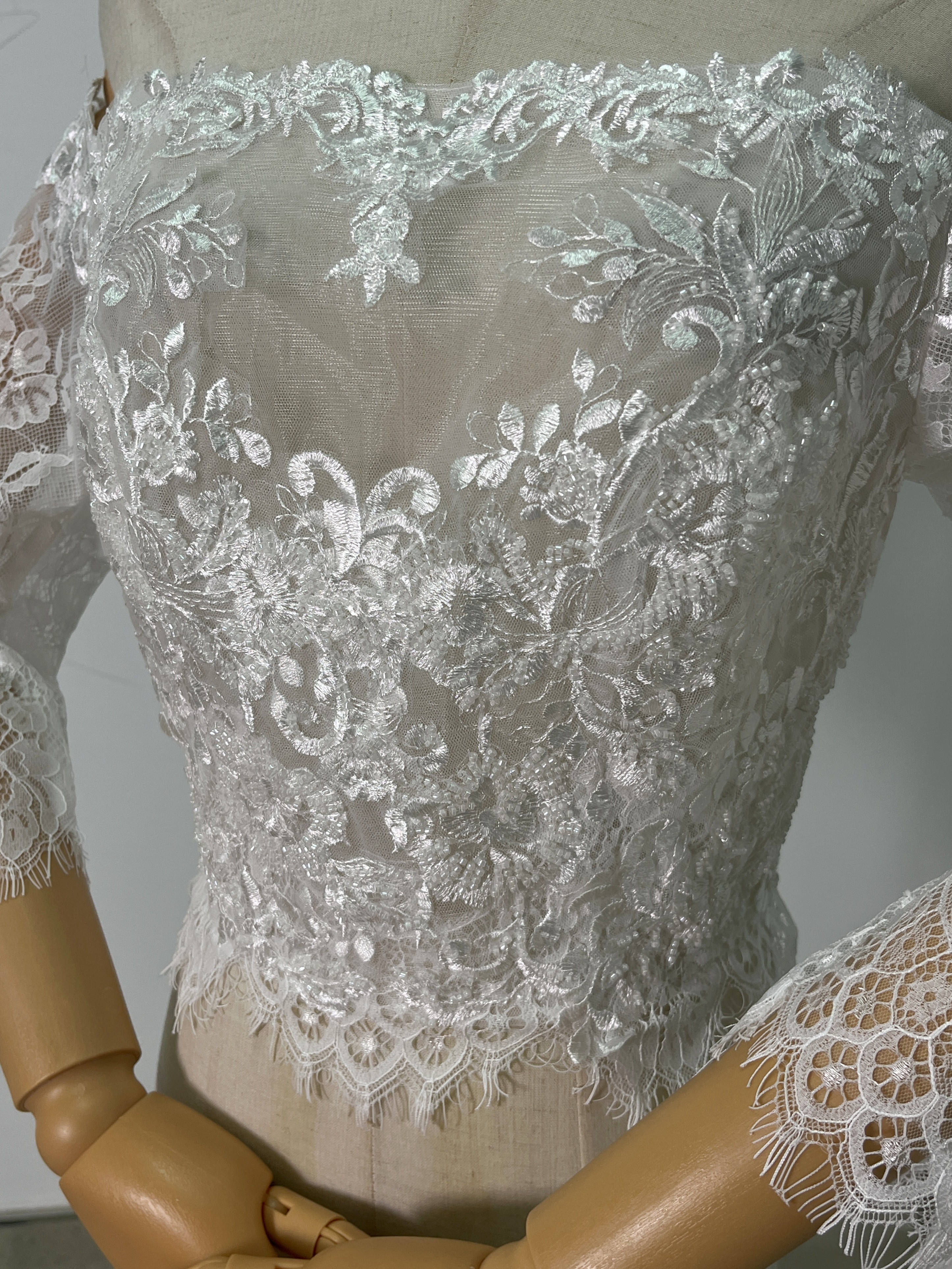 ボレロ 上品花レース 長袖 オフショルダー エレガント ファスナー 花嫁/ウェディングドレス