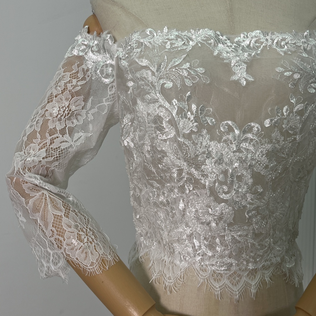 ボレロ 上品花レース 長袖 オフショルダー エレガント ファスナー 花嫁/ウェディングドレス