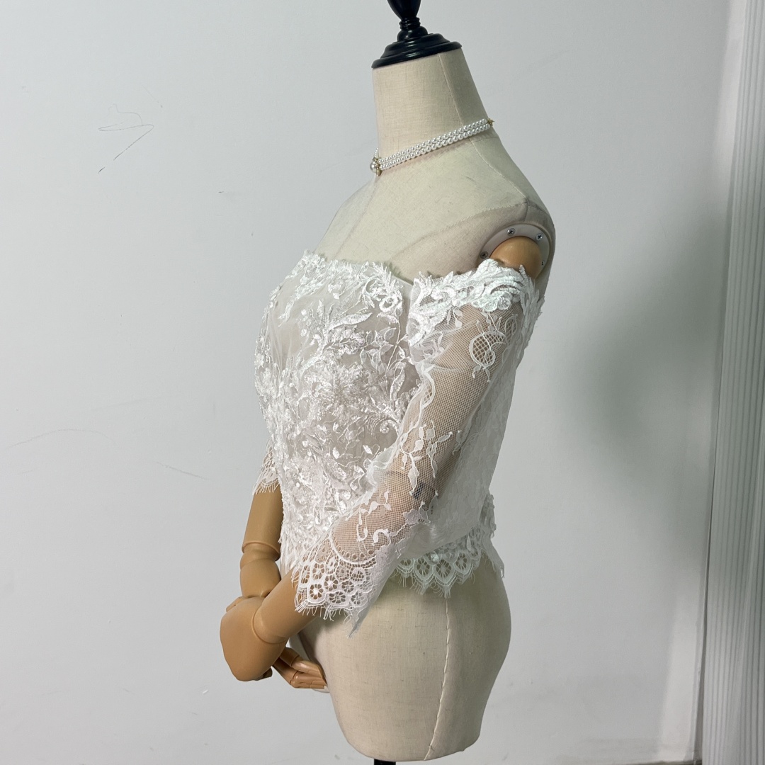 ボレロ 上品花レース 長袖 オフショルダー エレガント ファスナー 花嫁/ウェディングドレス