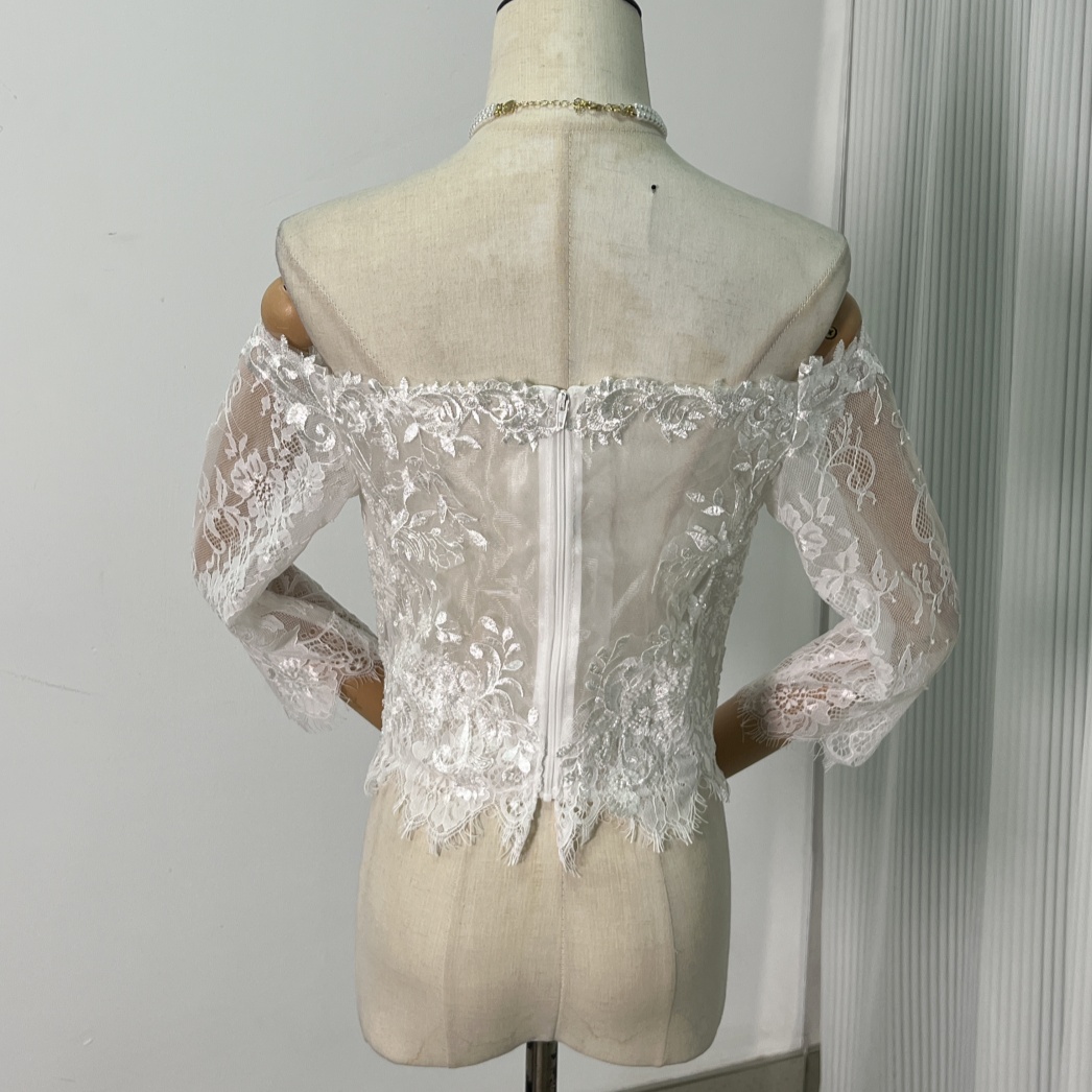 ボレロ 上品花レース 長袖 オフショルダー エレガント ファスナー 花嫁/ウェディングドレス