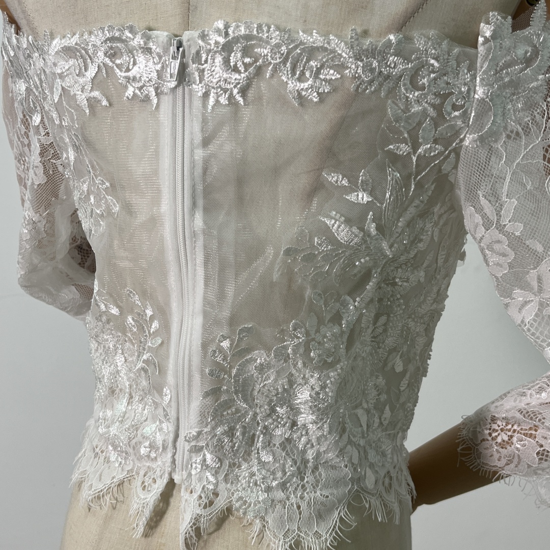 ボレロ 上品花レース 長袖 オフショルダー エレガント ファスナー 花嫁/ウェディングドレス