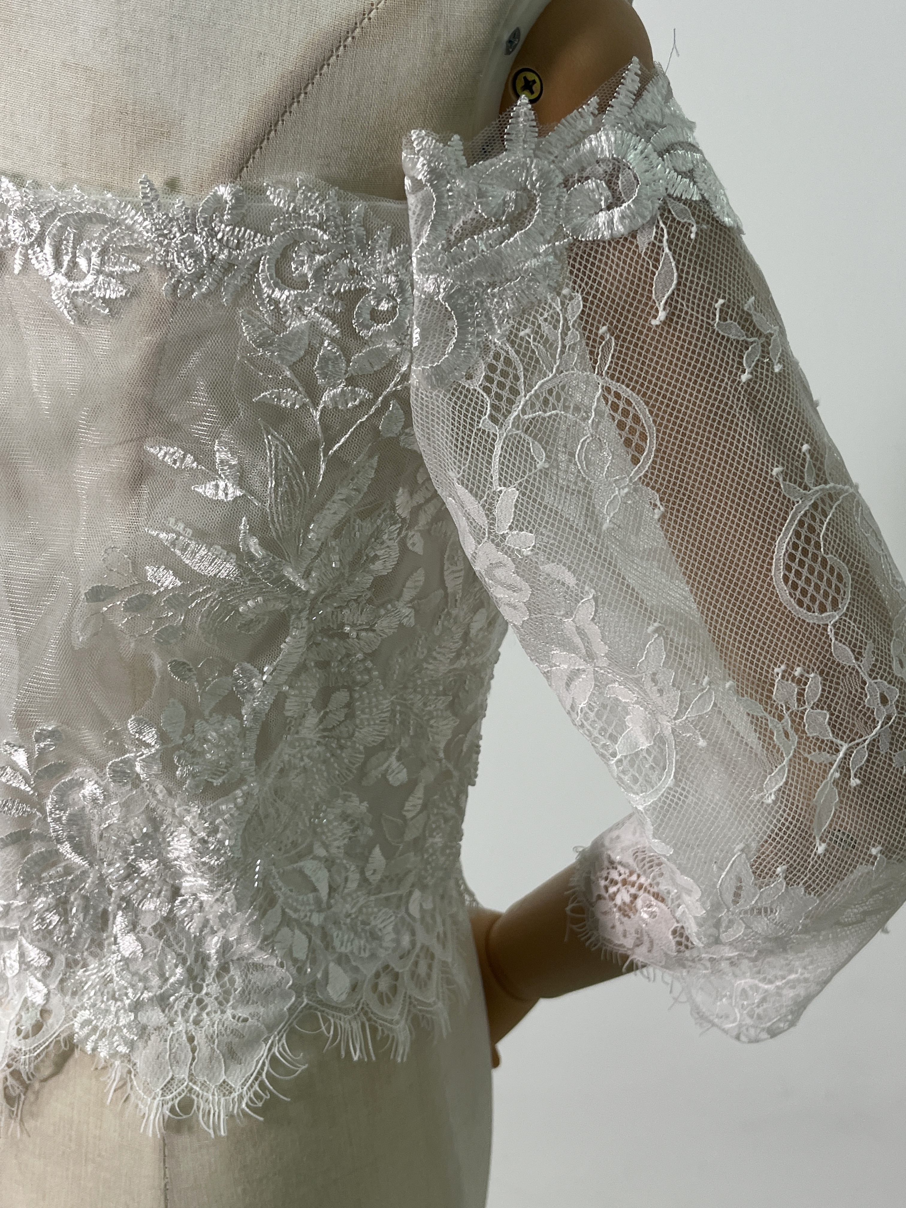 ボレロ 上品花レース 長袖 オフショルダー エレガント ファスナー 花嫁/ウェディングドレス