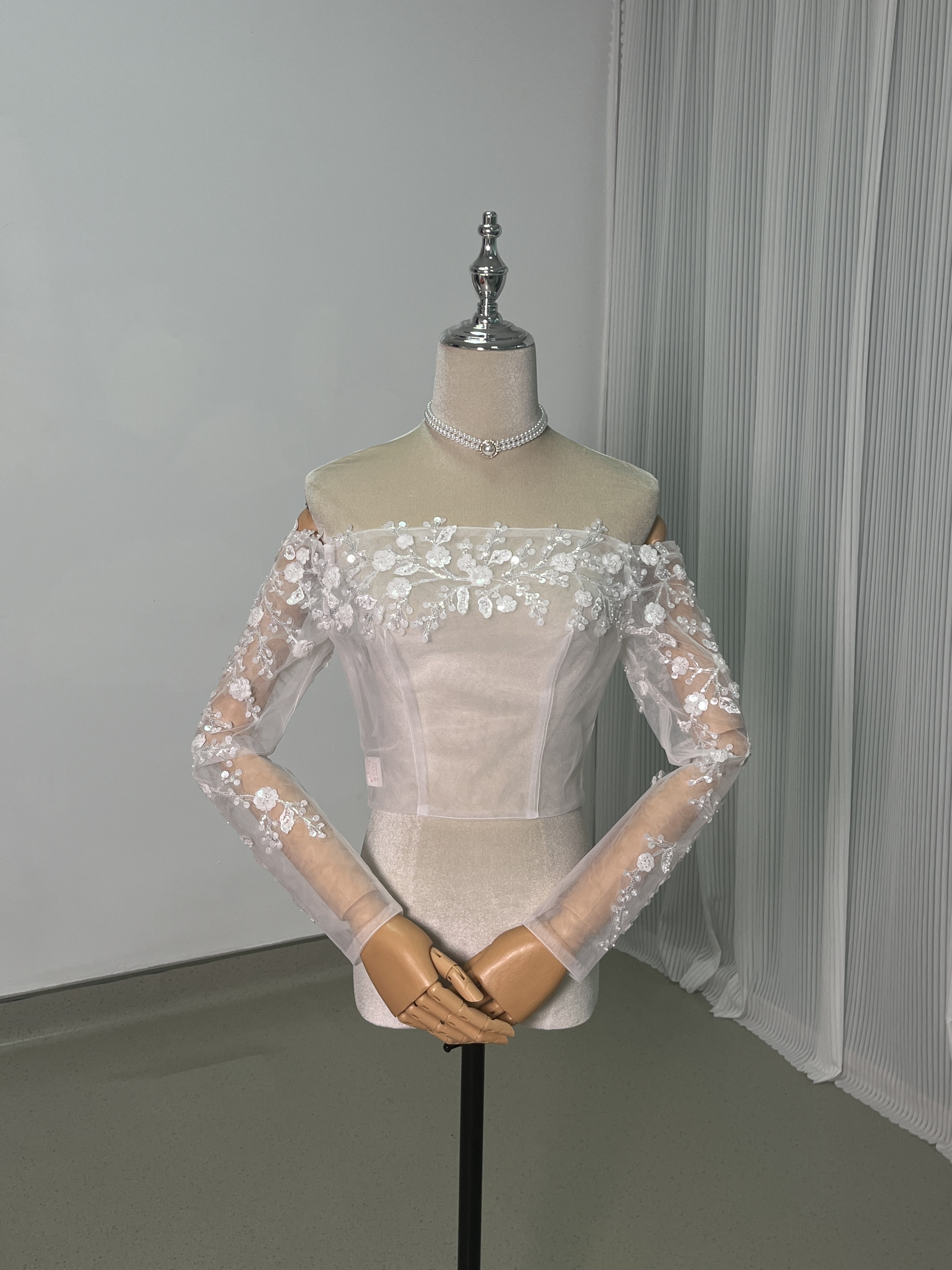 ボレロ 美しい花レース オフショルダー トップス キラキラスパンコール ファスナー