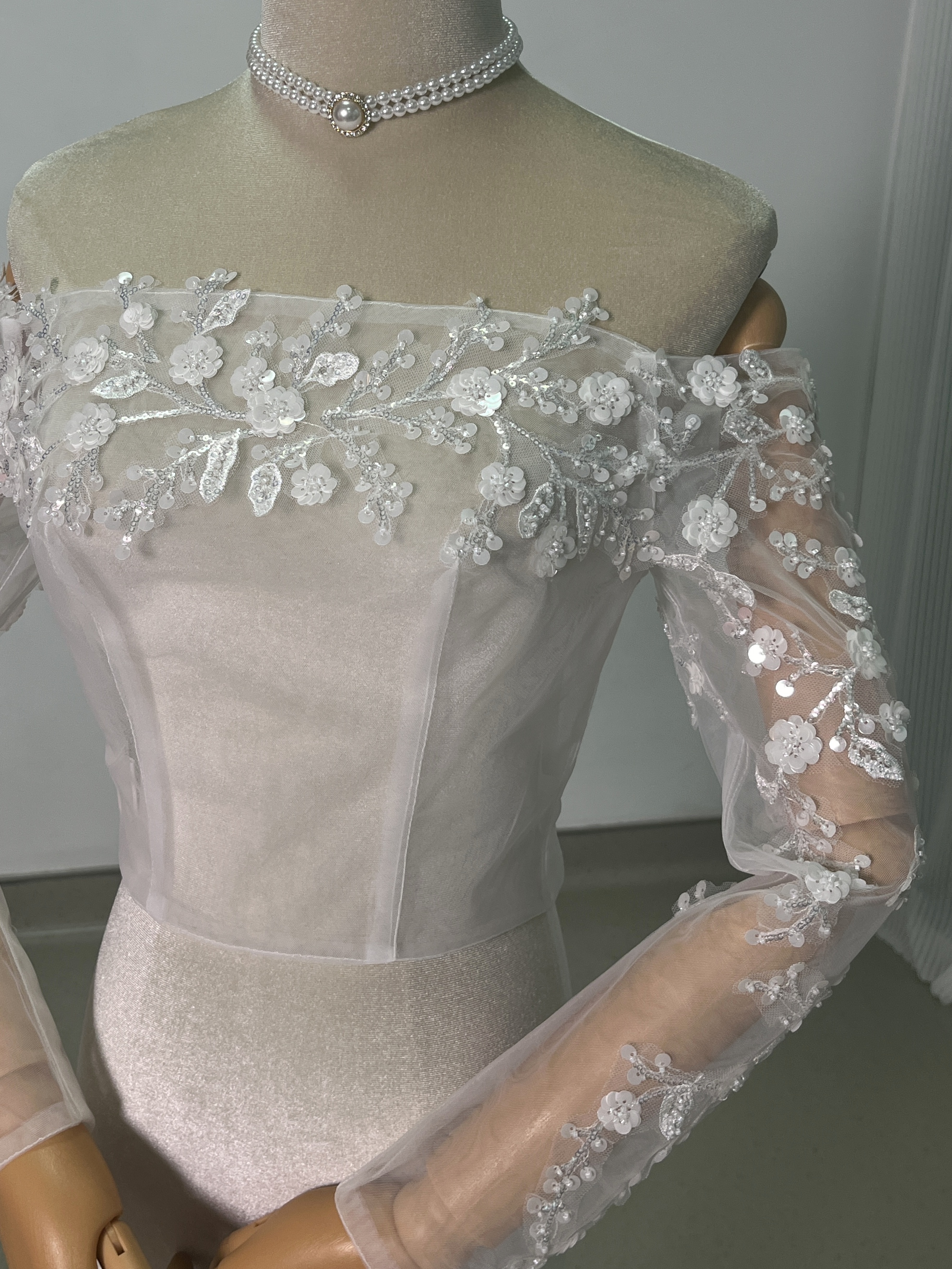 ボレロ 美しい花レース オフショルダー トップス キラキラスパンコール ファスナー