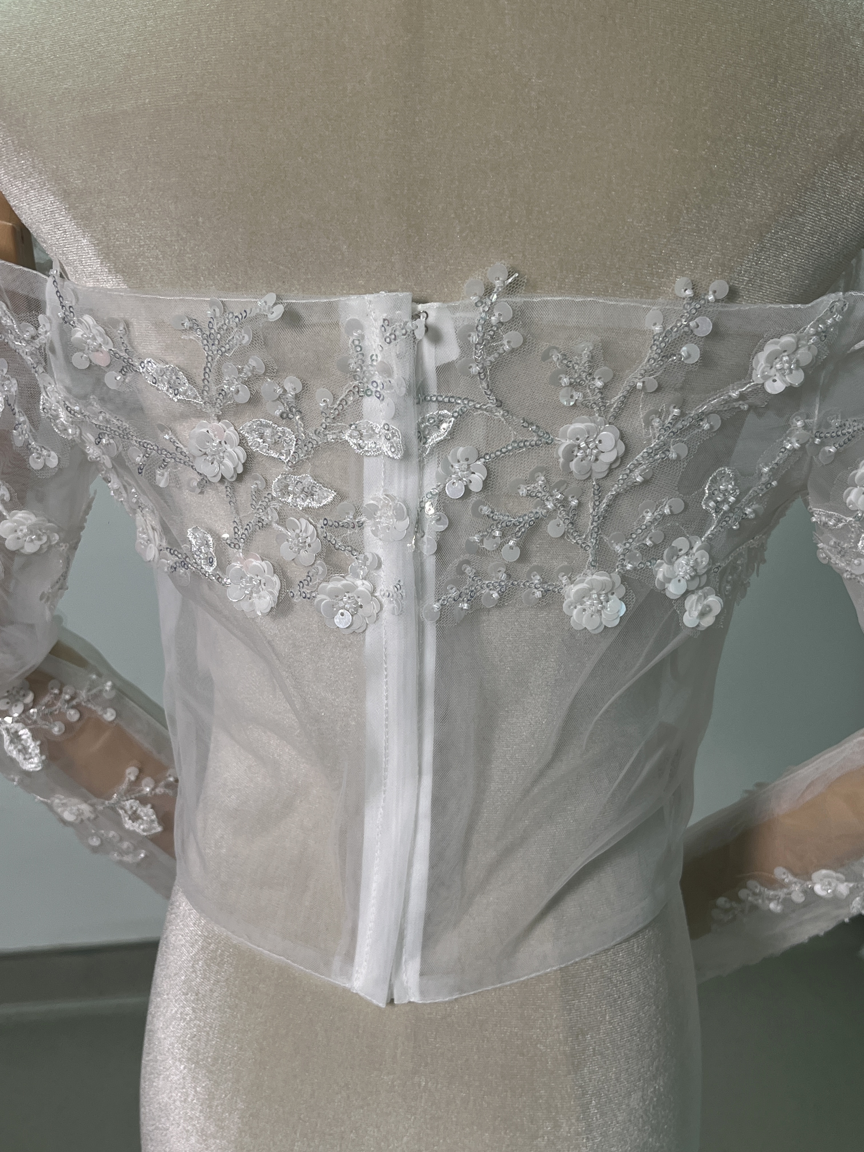 ボレロ 美しい花レース オフショルダー トップス キラキラスパンコール ファスナー