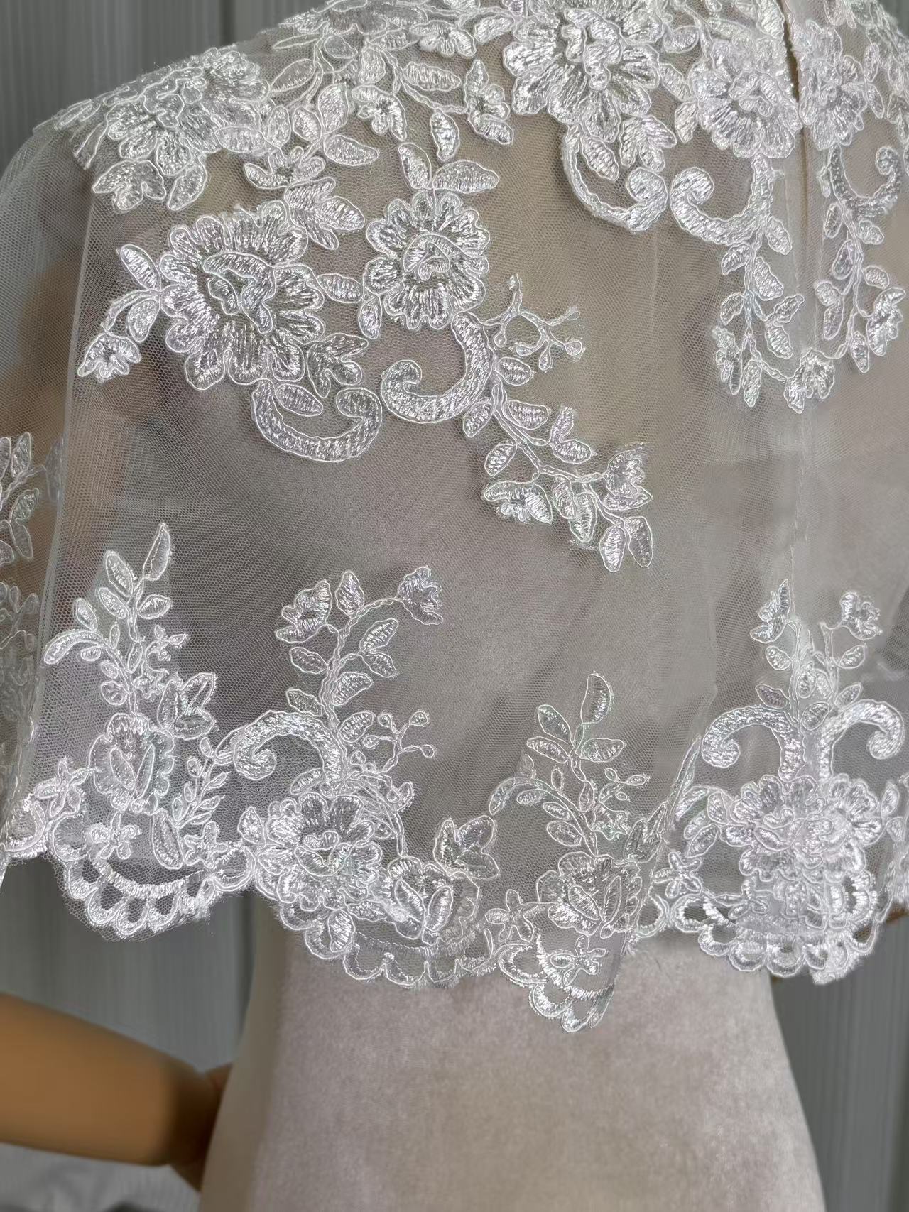 ボレロ ショール 魅惑の花レース くるみボタン ハンドメイド 結婚式