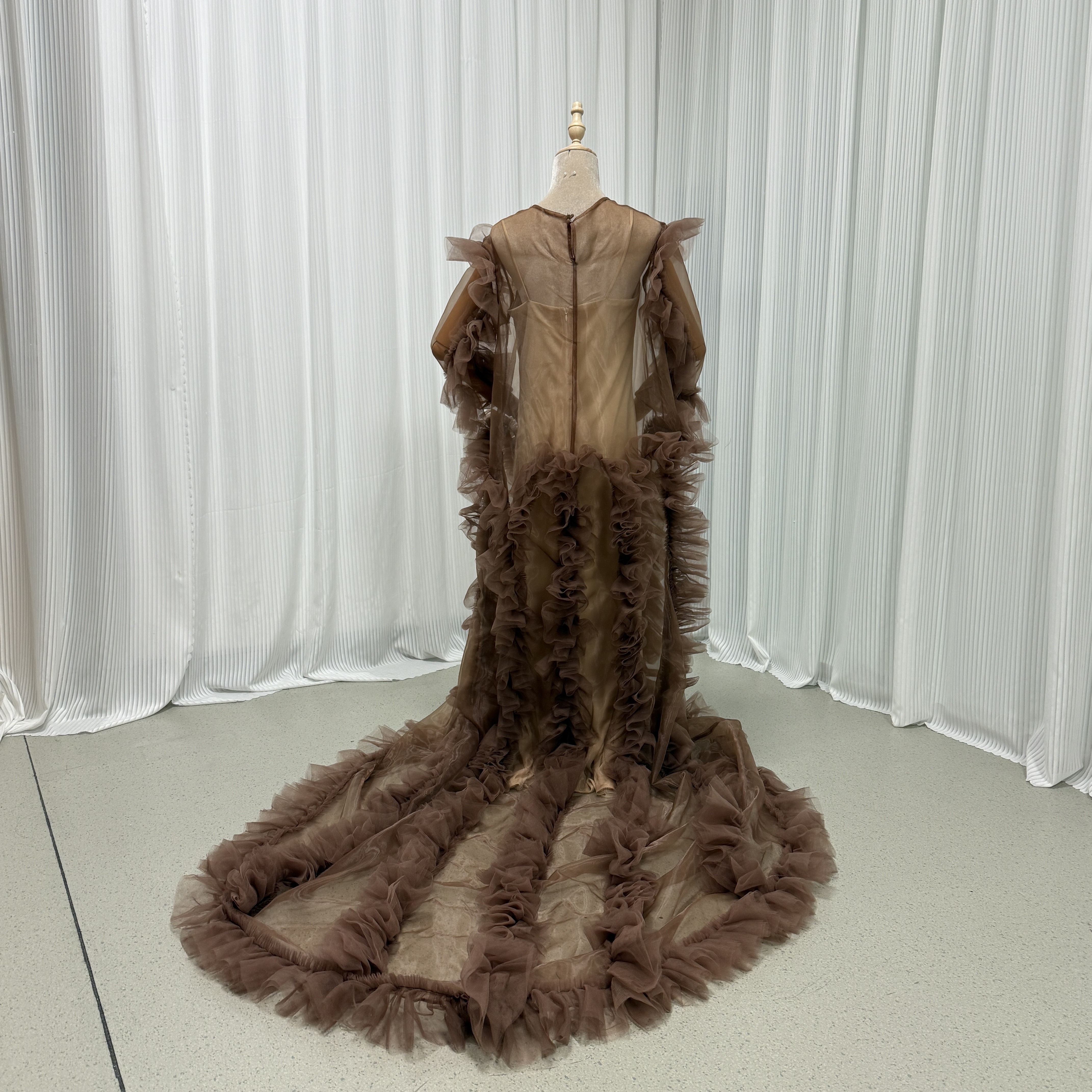 パーティードレス ブラウン オーバードレス+キャミソール ラッフルフリル 二次会 前撮り