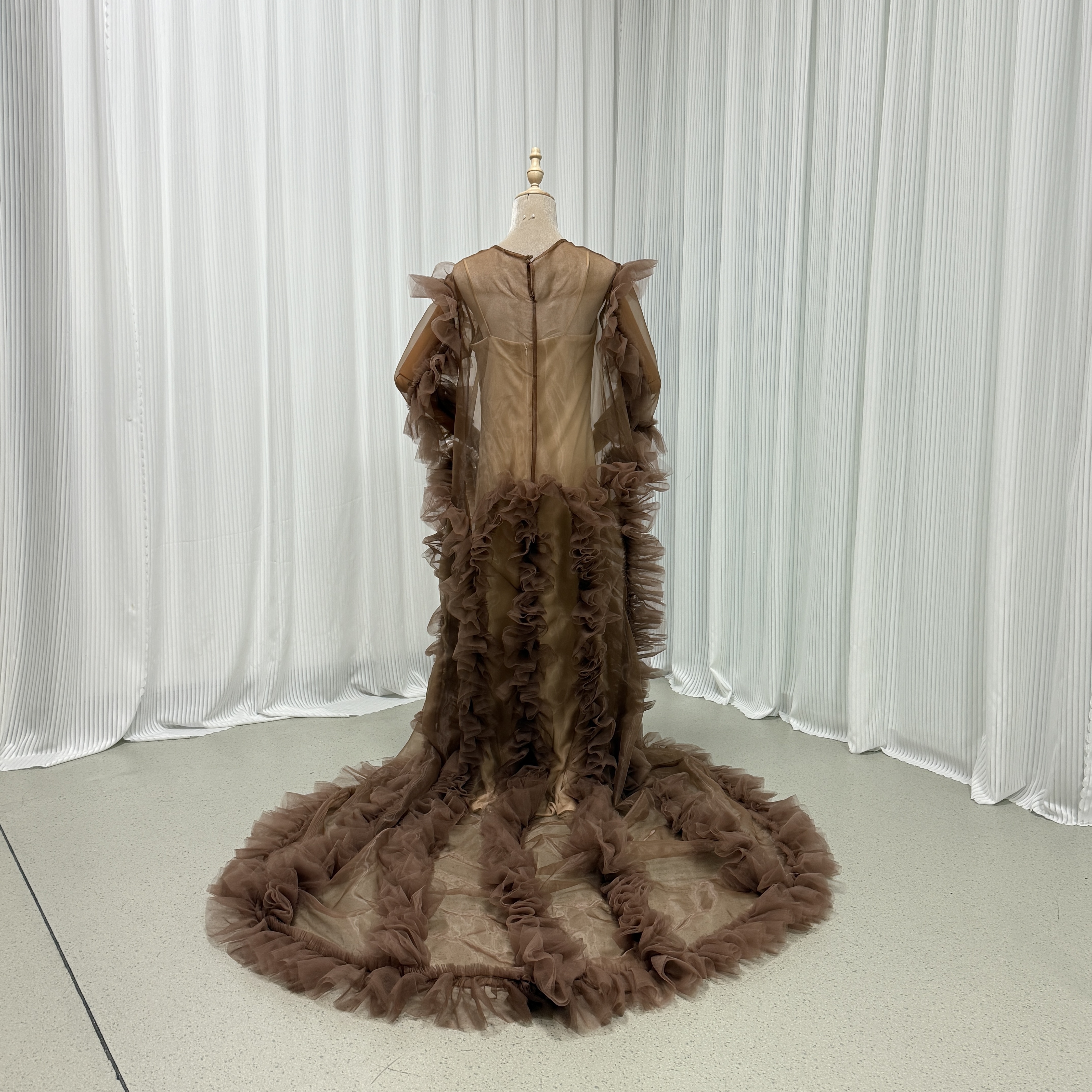 パーティードレス ブラウン オーバードレス+キャミソール ラッフルフリル 二次会 前撮り