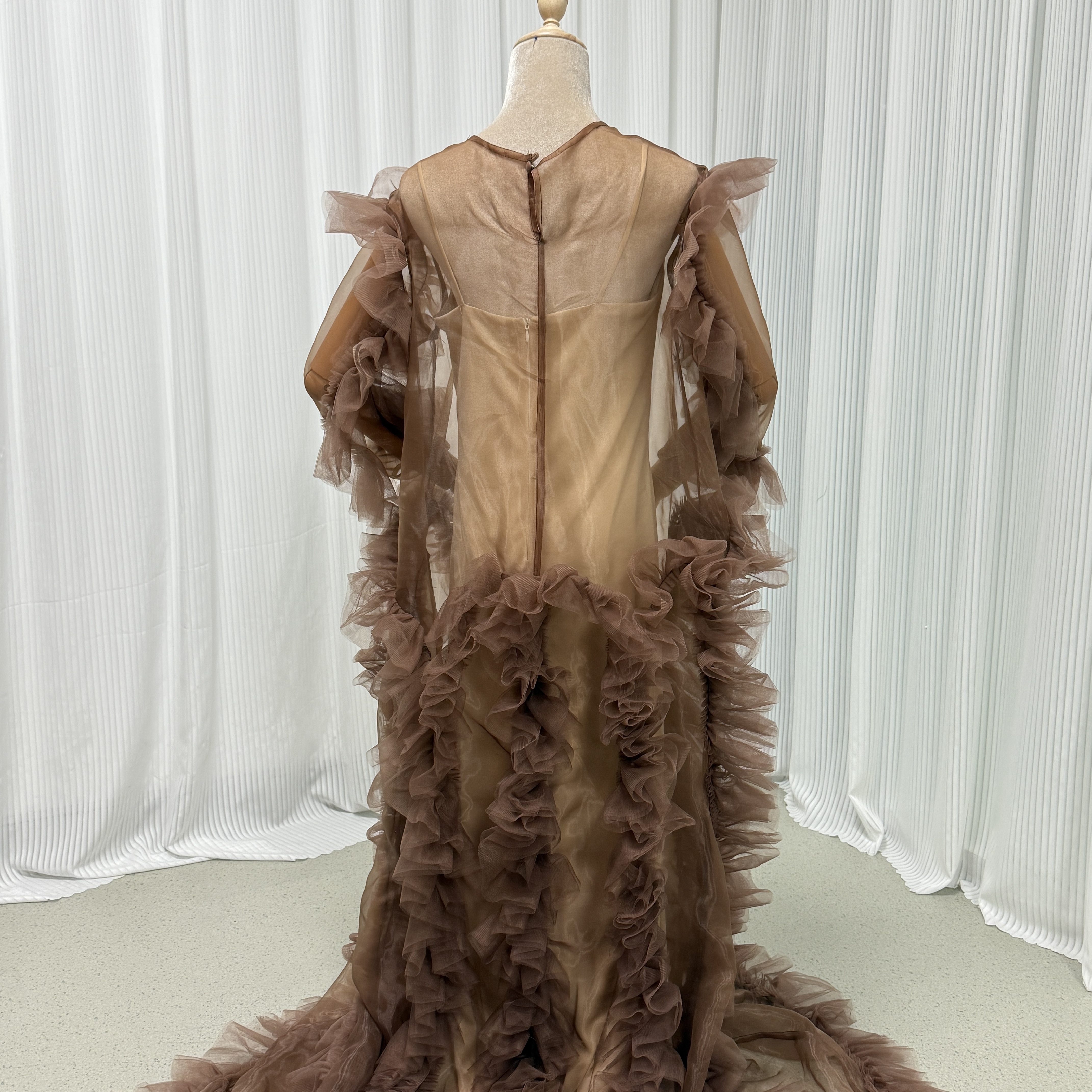 パーティードレス ブラウン オーバードレス+キャミソール ラッフルフリル 二次会 前撮り
