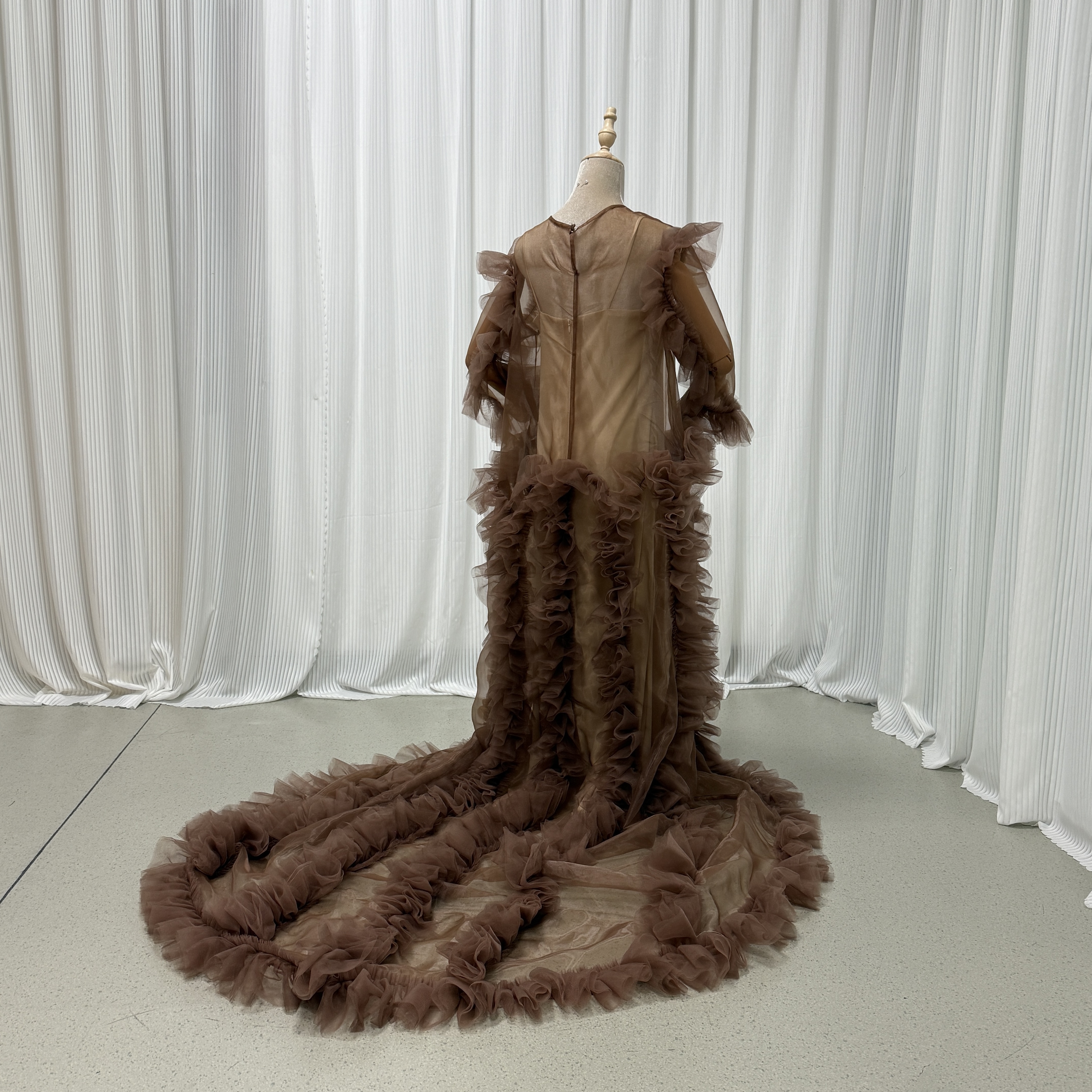 パーティードレス ブラウン オーバードレス+キャミソール ラッフルフリル 二次会 前撮り