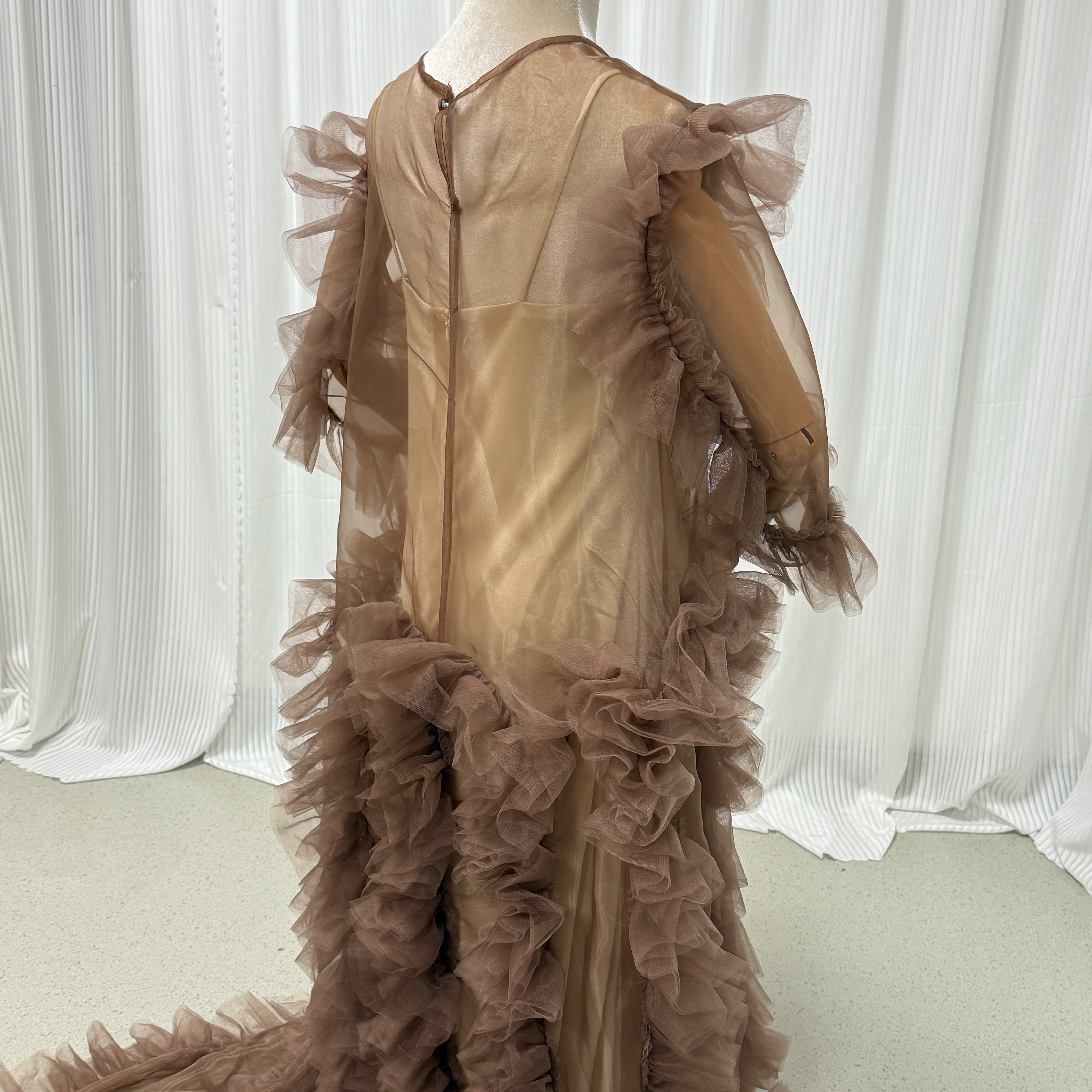 パーティードレス ブラウン オーバードレス+キャミソール ラッフルフリル 二次会 前撮り