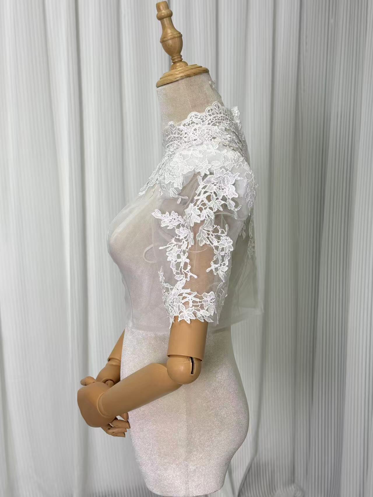 ボレロ 魅惑の花レース 短袖 ファスナー 可愛い フランス風 結婚式