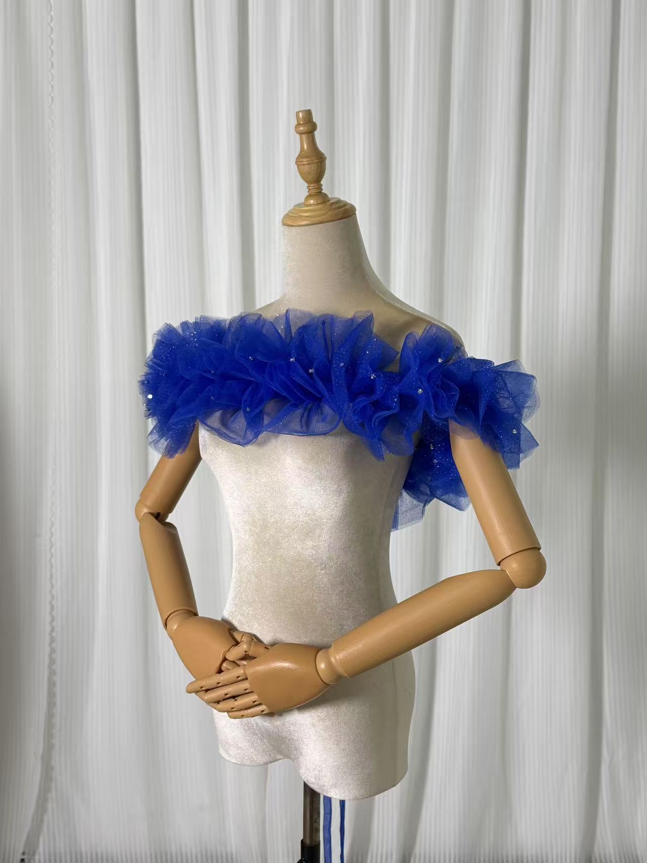 オフショルダー ジュエルブルー キラキラチュール ハンドメイド ビジュー クラシカル 前撮り 