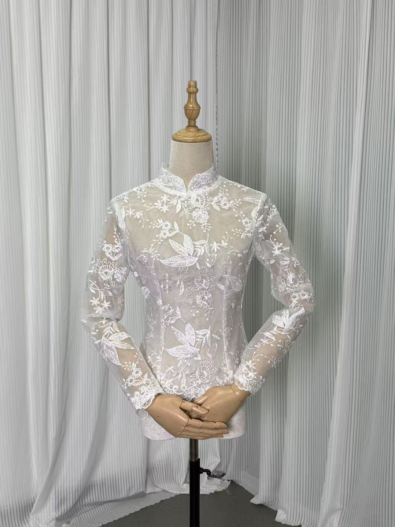 エレガント ボレロ ロングスリーブ ハイネック リーフ刺繍 ファスナー 結婚式/披露宴