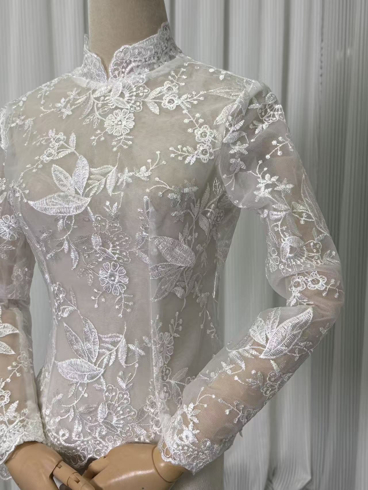 エレガント ボレロ ロングスリーブ ハイネック リーフ刺繍 ファスナー 結婚式/披露宴