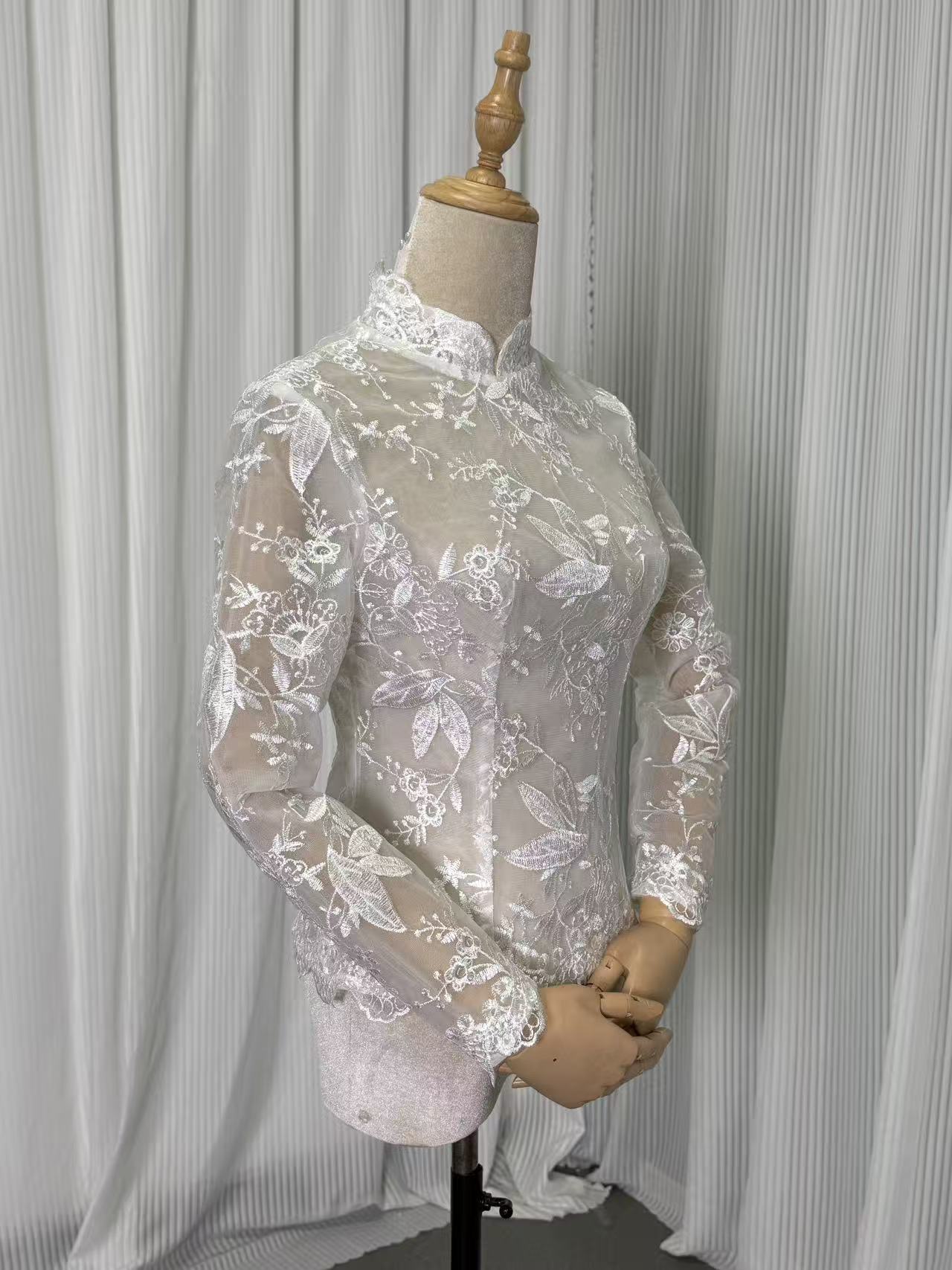 エレガント ボレロ ロングスリーブ ハイネック リーフ刺繍 ファスナー 結婚式/披露宴