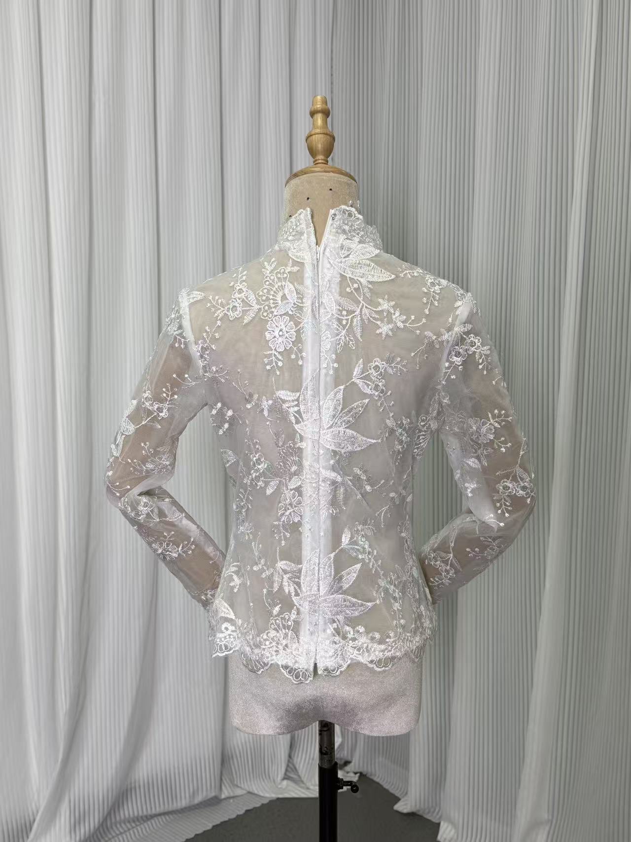 エレガント ボレロ ロングスリーブ ハイネック リーフ刺繍 ファスナー 結婚式/披露宴