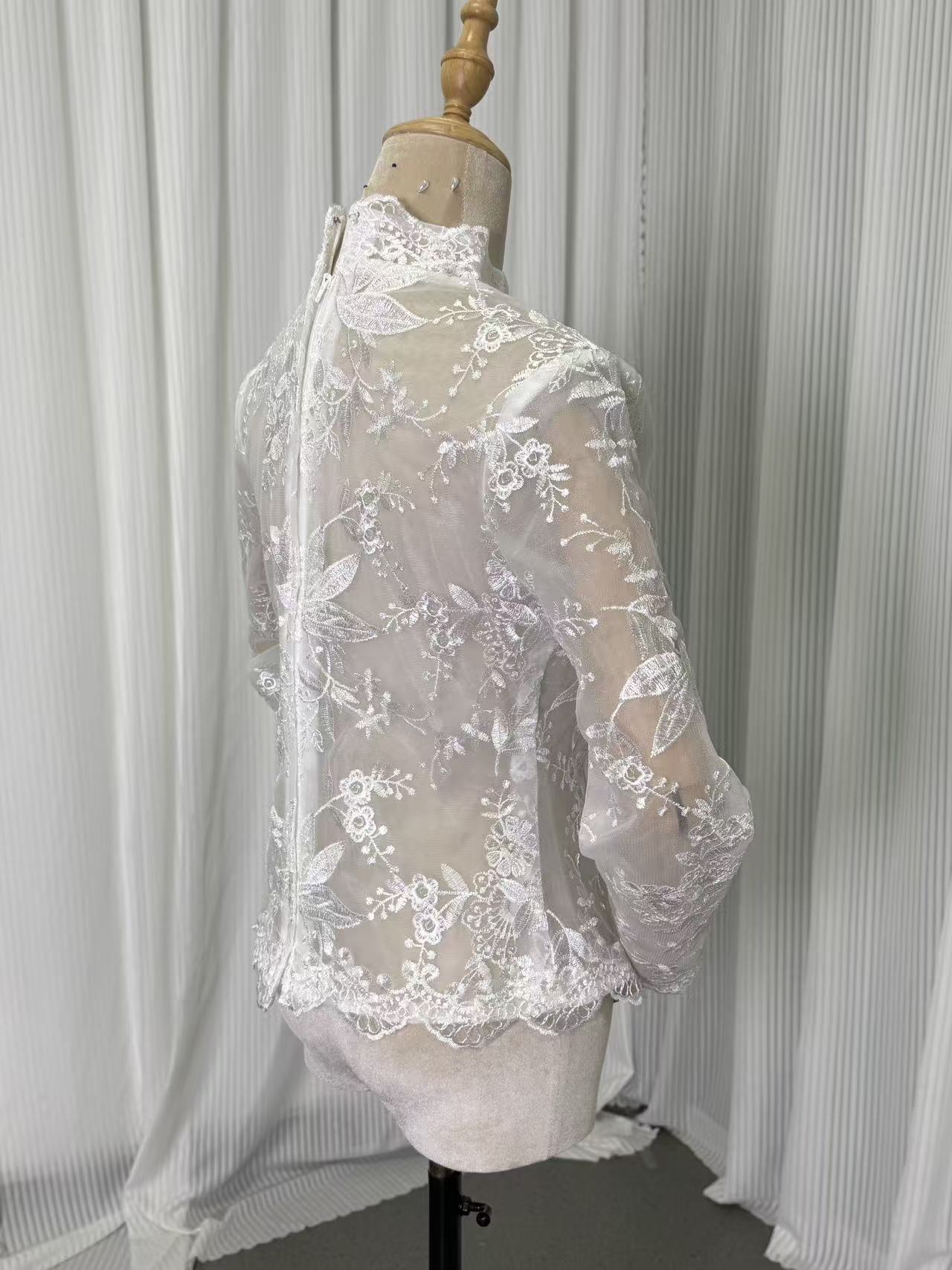 エレガント ボレロ ロングスリーブ ハイネック リーフ刺繍 ファスナー 結婚式/披露宴