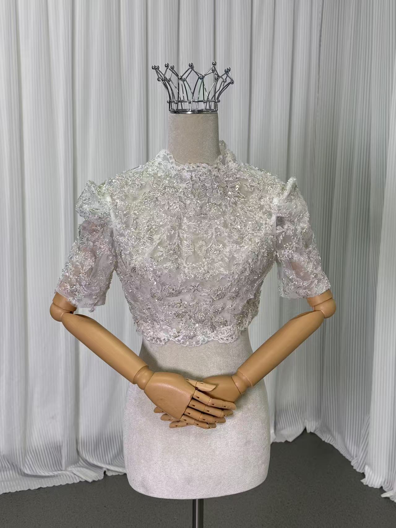 フランス風 ボレロ シークインチュール 半袖 くるみボタン オーダー可能 結婚式