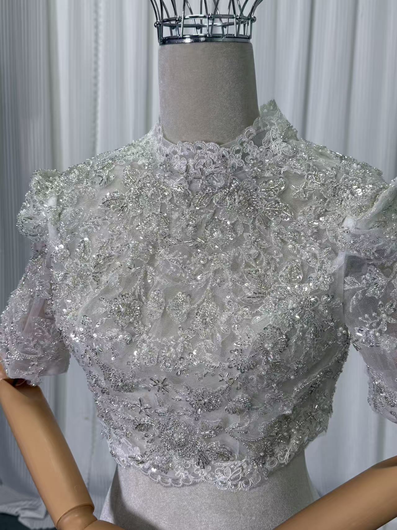 フランス風 ボレロ シークインチュール 半袖 くるみボタン オーダー可能 結婚式