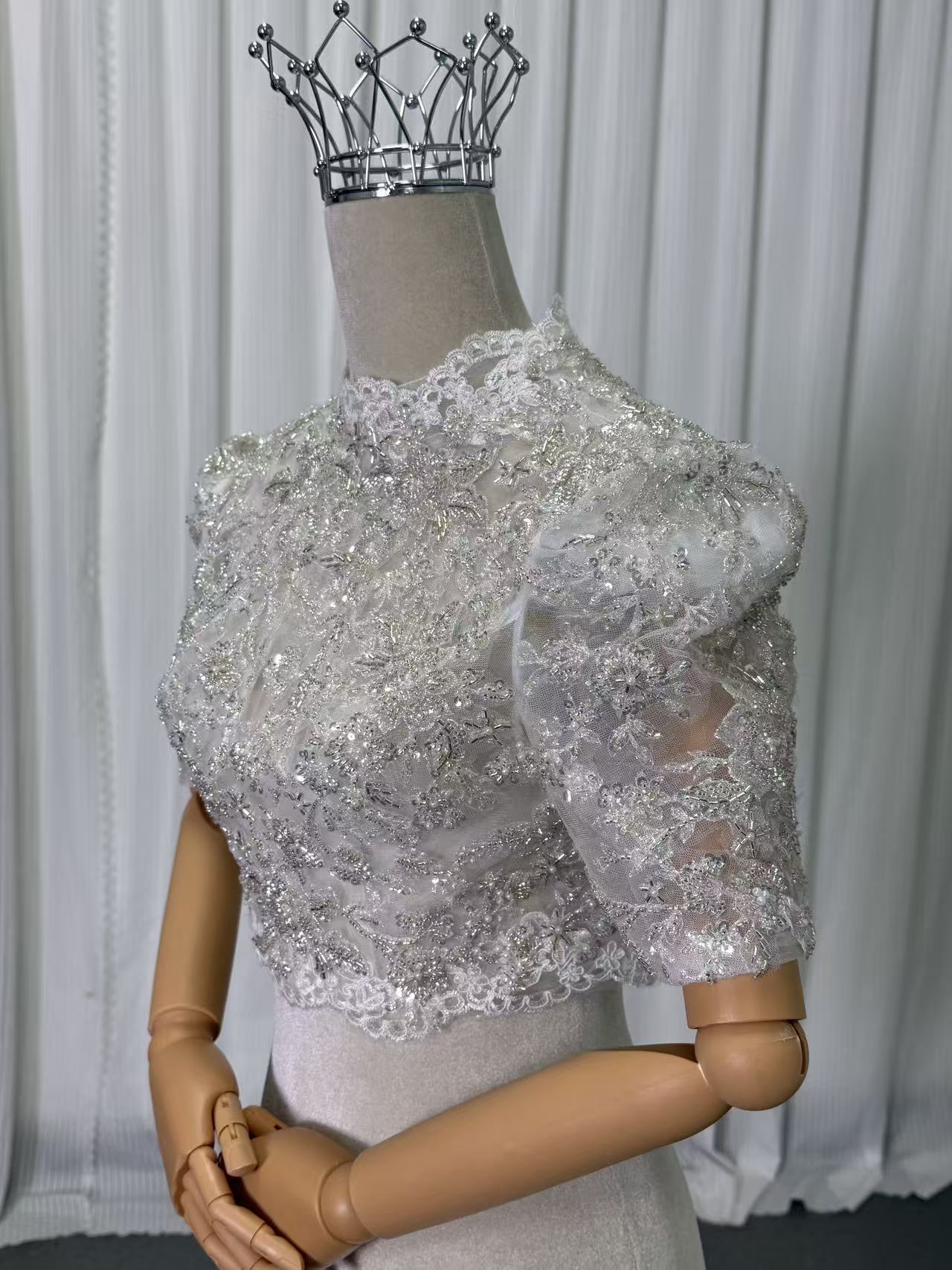 フランス風 ボレロ シークインチュール 半袖 くるみボタン オーダー可能 結婚式