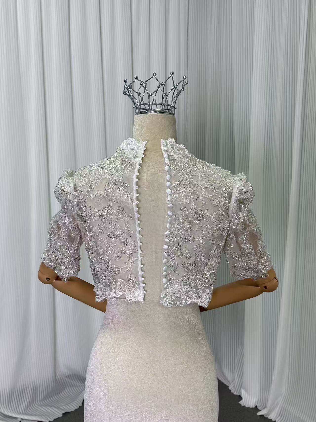 フランス風 ボレロ シークインチュール 半袖 くるみボタン オーダー可能 結婚式