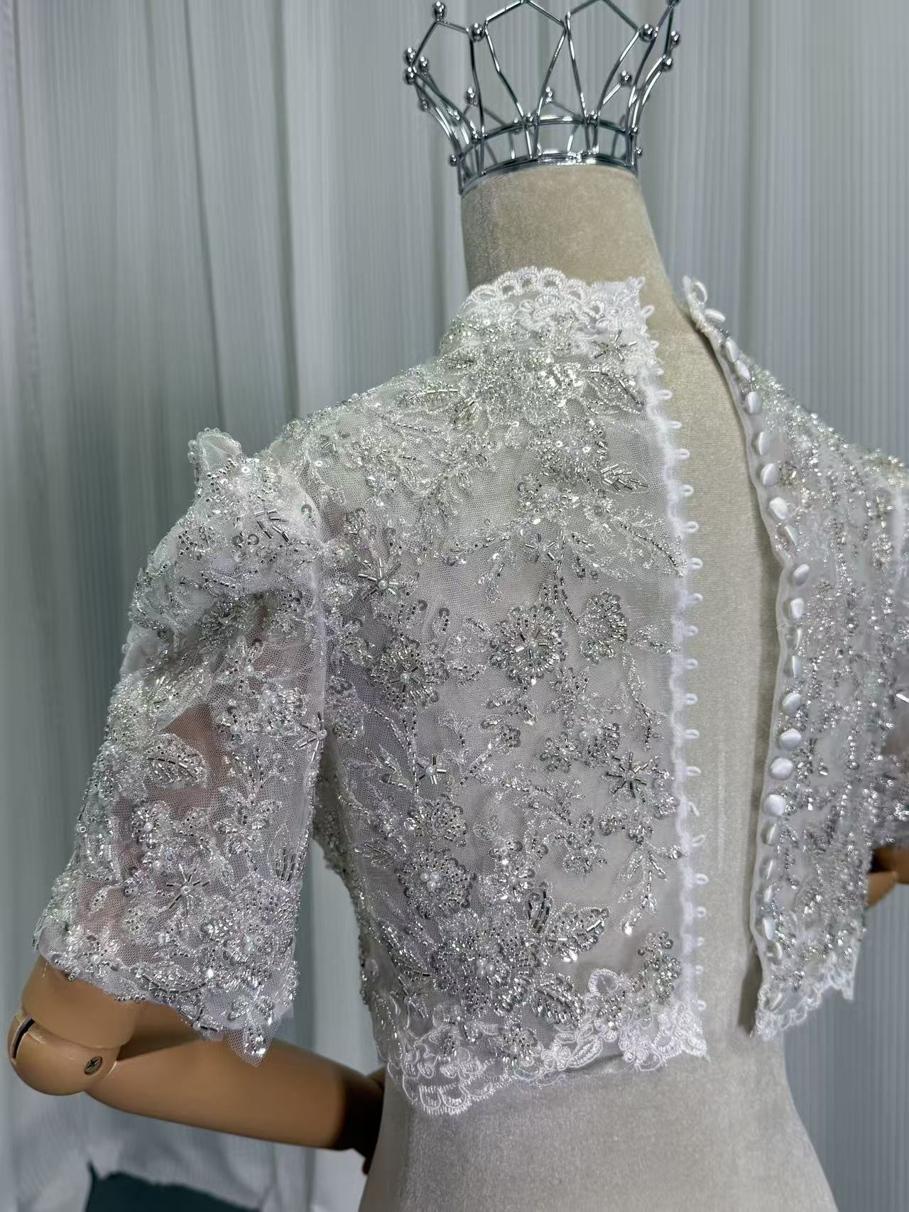 フランス風 ボレロ シークインチュール 半袖 くるみボタン オーダー可能 結婚式