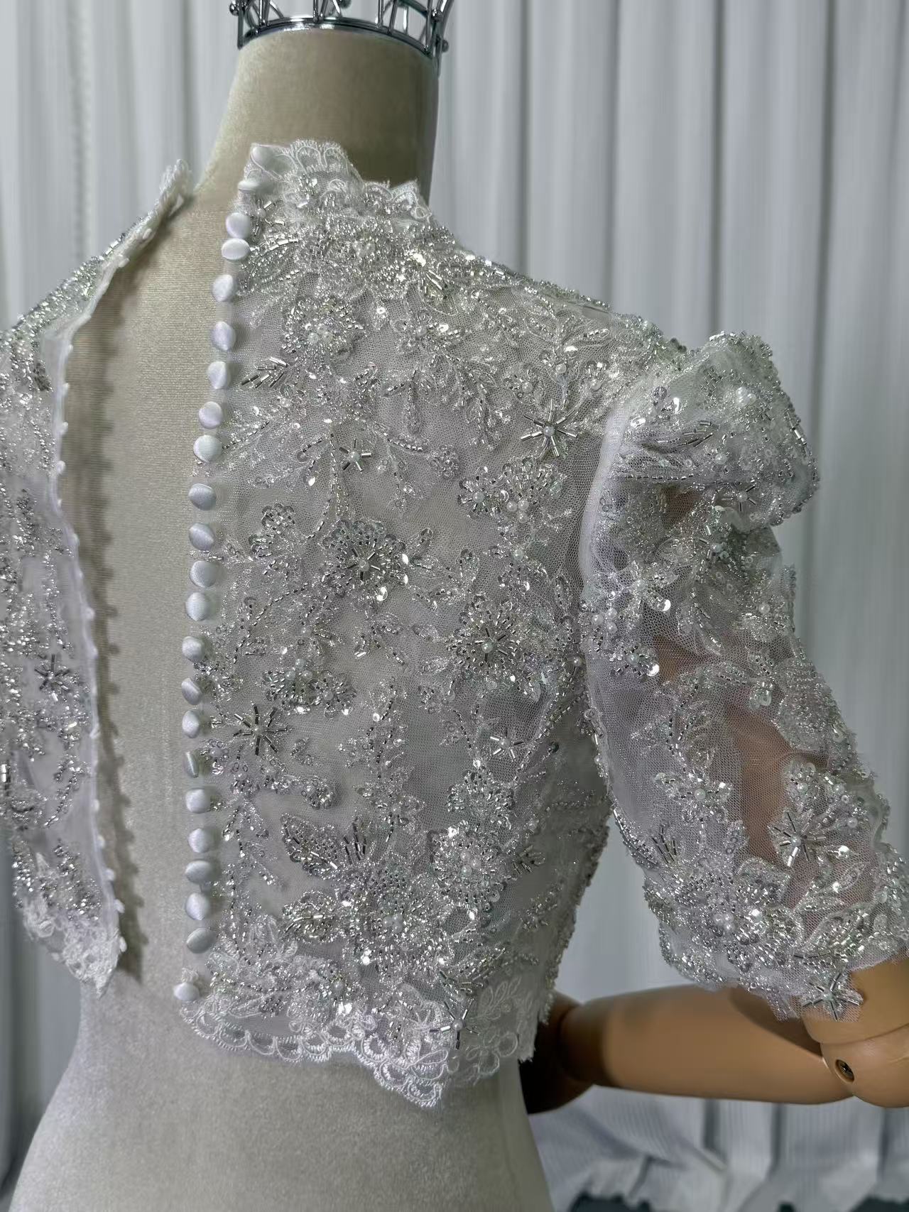 フランス風 ボレロ シークインチュール 半袖 くるみボタン オーダー可能 結婚式