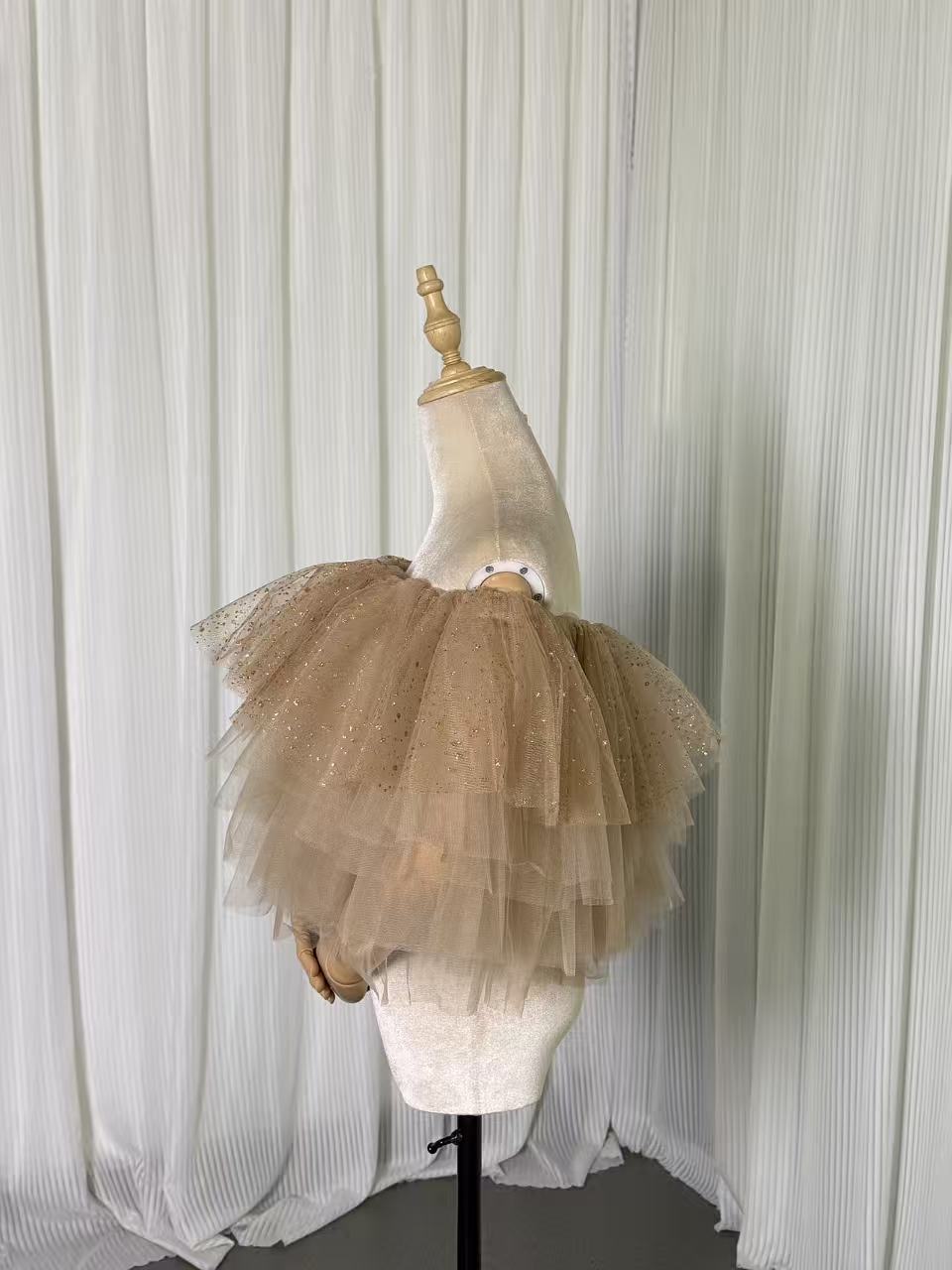   シャンパン色 取り外しオフショルダー キラキラチュール ストレッチ ふわふわ 披露宴