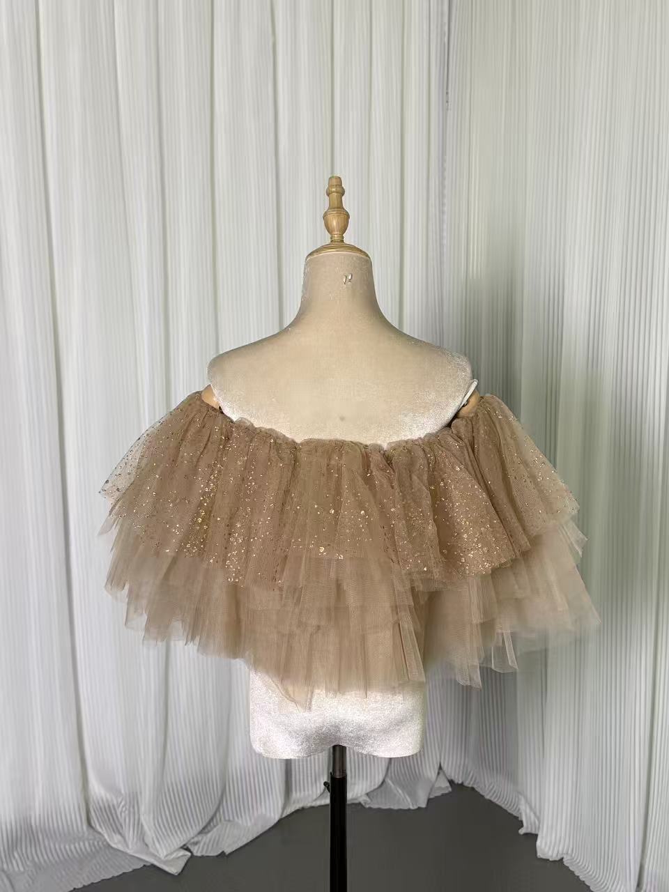   シャンパン色 取り外しオフショルダー キラキラチュール ストレッチ ふわふわ 披露宴