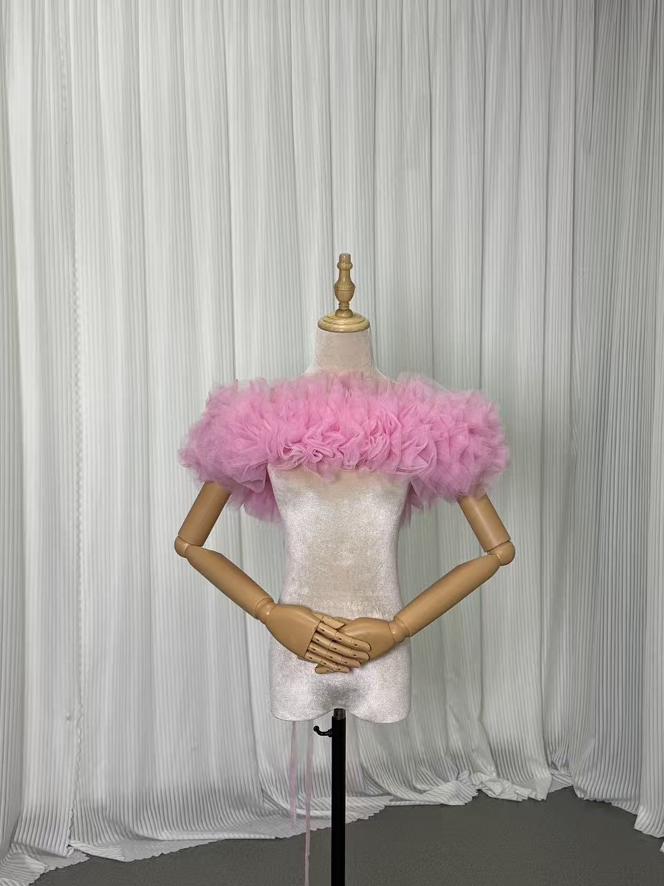 取り外しオフショルダー ピンクソフィア ソフトチュール ラッフルフリル 編み上げ 前撮り
