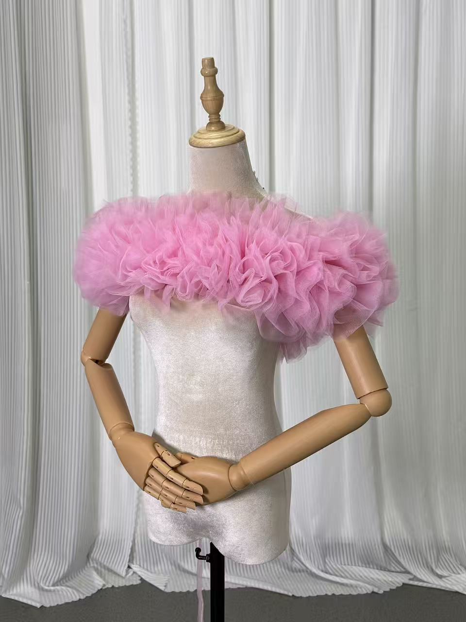 取り外しオフショルダー ピンクソフィア ソフトチュール ラッフルフリル 編み上げ 前撮り