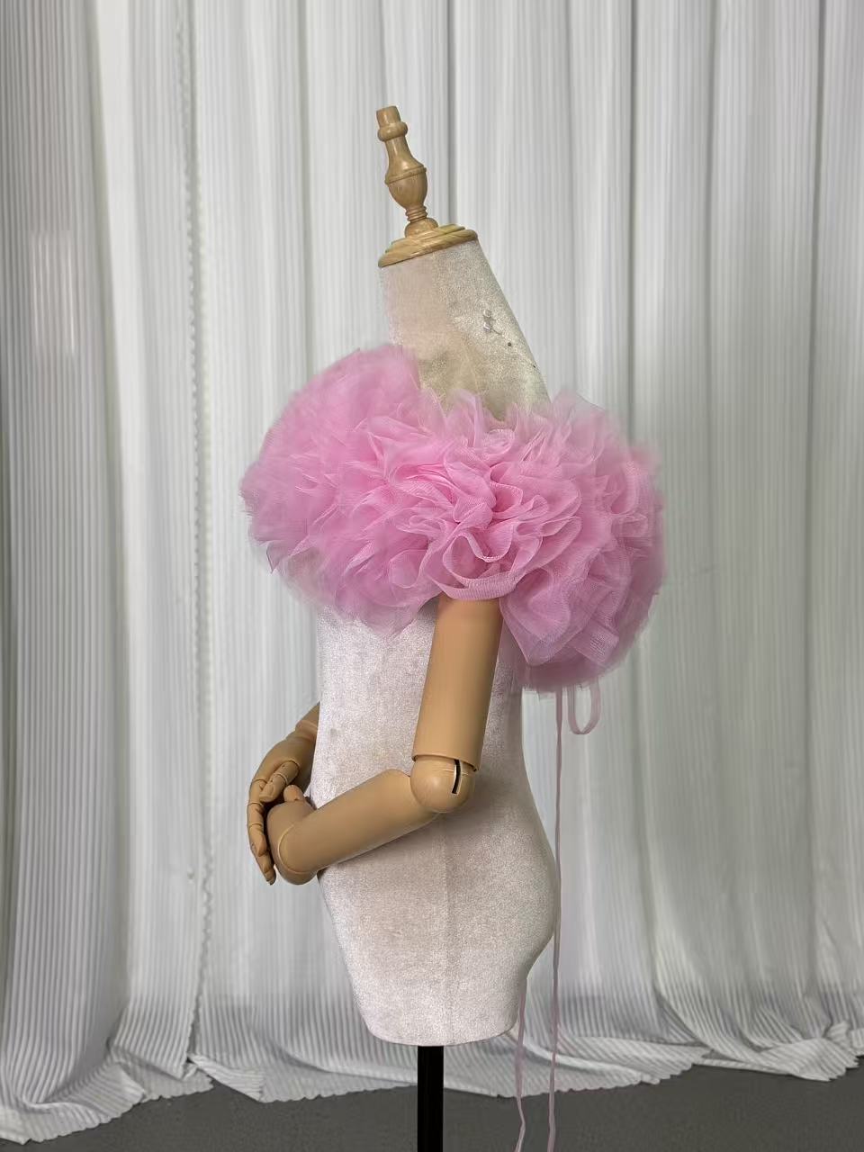 取り外しオフショルダー ピンクソフィア ソフトチュール ラッフルフリル 編み上げ 前撮り