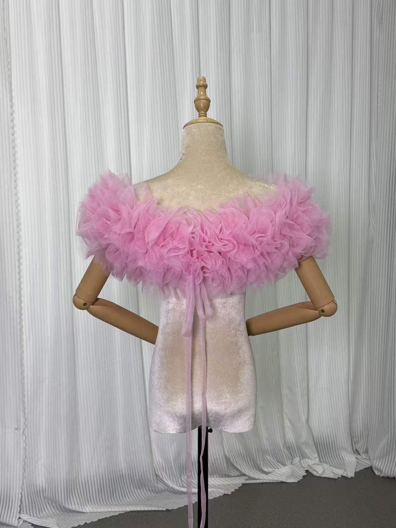 取り外しオフショルダー ピンクソフィア ソフトチュール ラッフルフリル 編み上げ 前撮り