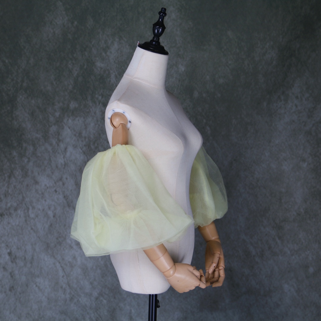 イエロー 取り外しパフスリーブ ストレッチ ソフトチュール お色直し パーティードレス