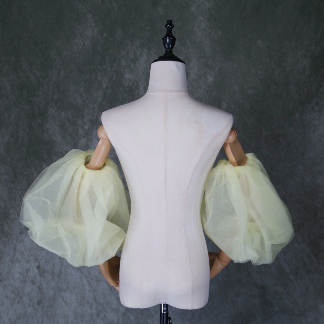 イエロー 取り外しパフスリーブ ストレッチ ソフトチュール お色直し パーティードレス