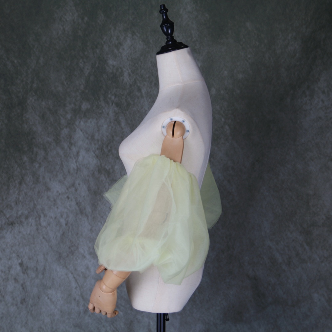 イエロー 取り外しパフスリーブ ストレッチ ソフトチュール お色直し パーティードレス