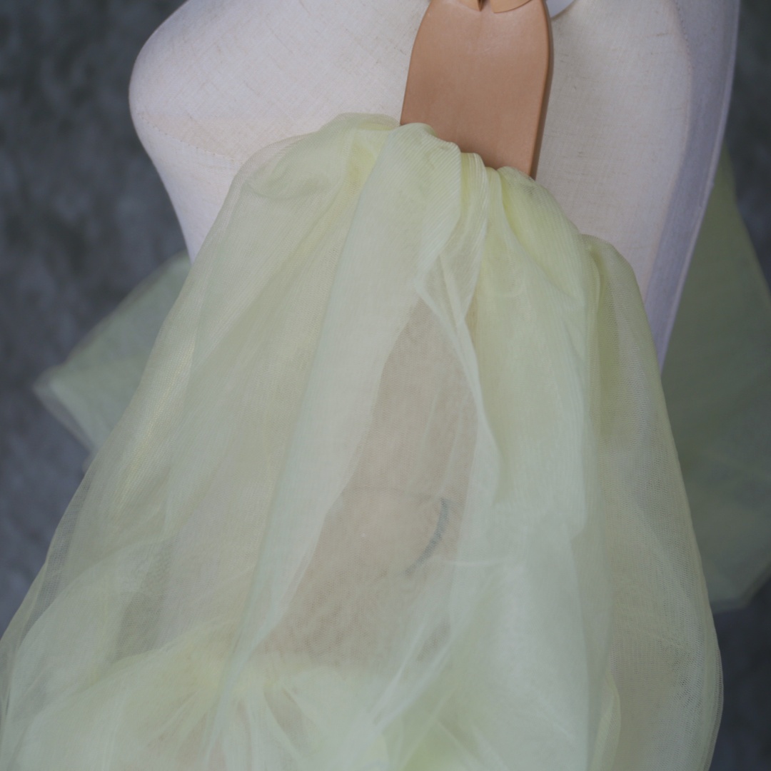 イエロー 取り外しパフスリーブ ストレッチ ソフトチュール お色直し パーティードレス