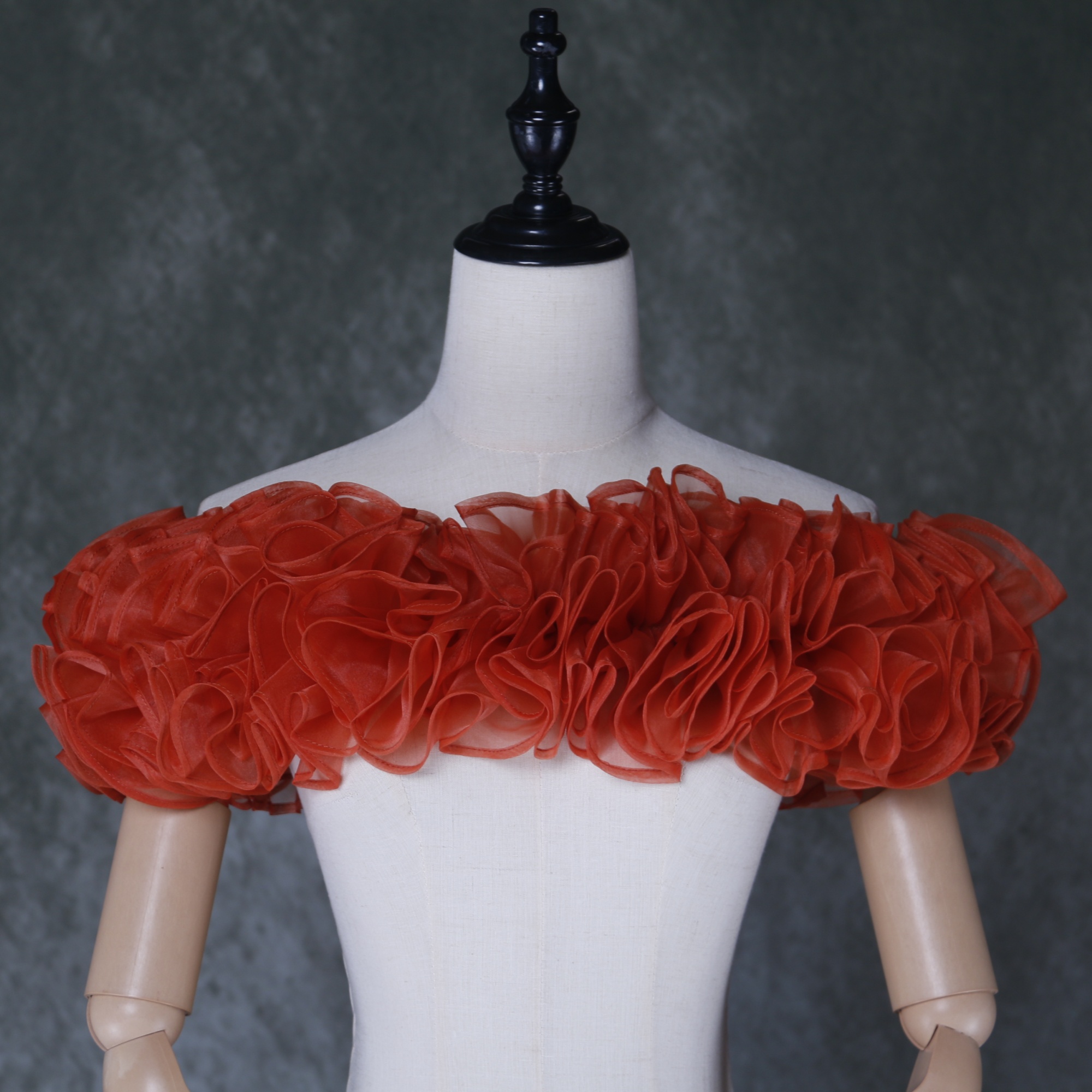 可愛い オフショルダー 取り外し テラコッタ色 ラッフルフリル 色直し 花嫁/前撮り