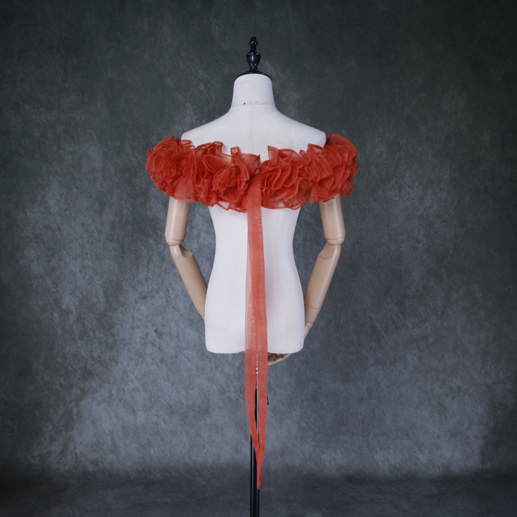 可愛い オフショルダー 取り外し テラコッタ色 ラッフルフリル 色直し 花嫁/前撮り